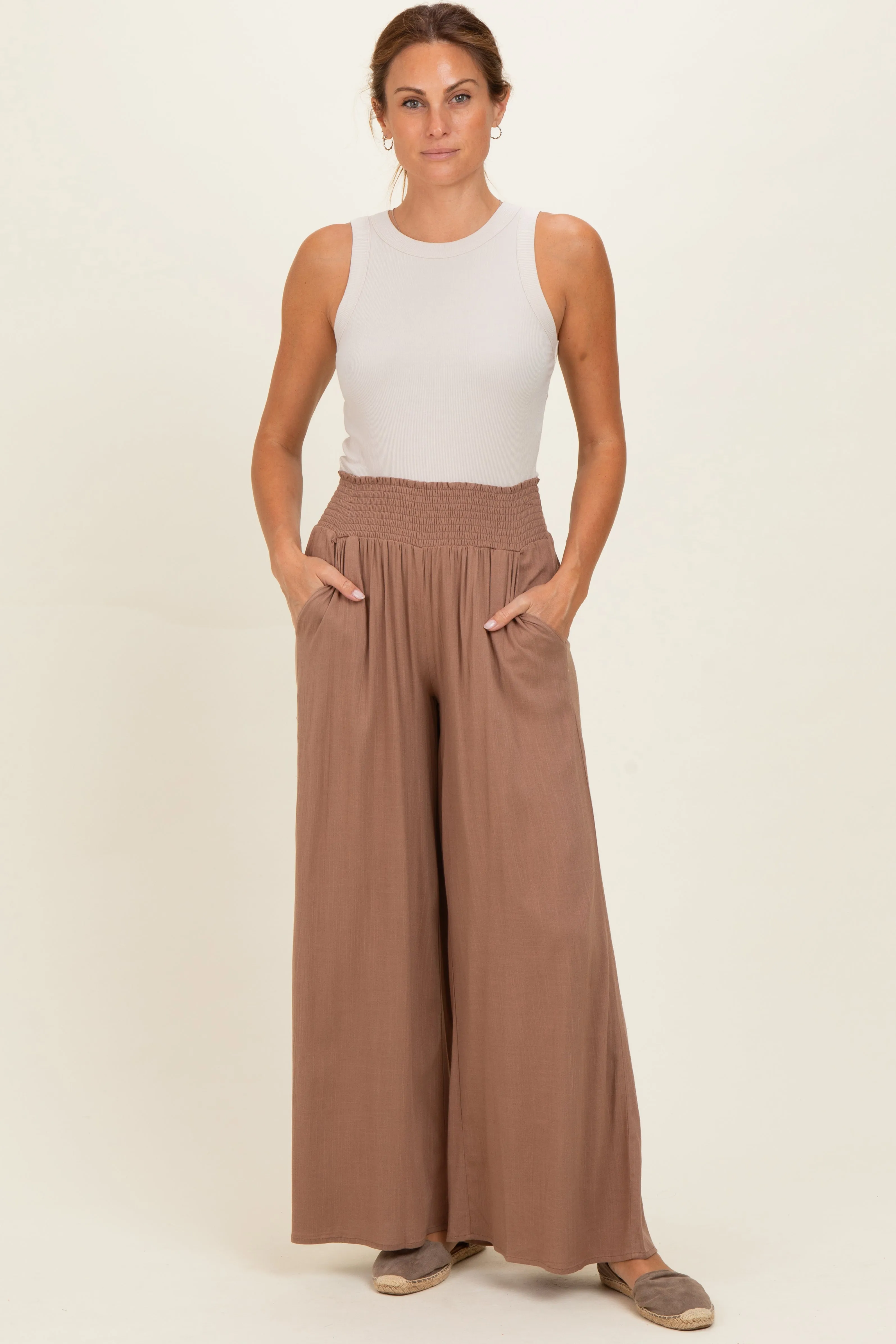 Cocoa Smocked Waistband Wide Leg Maternity Lounge Pants sold by Pinkblush product image thumbnail 5