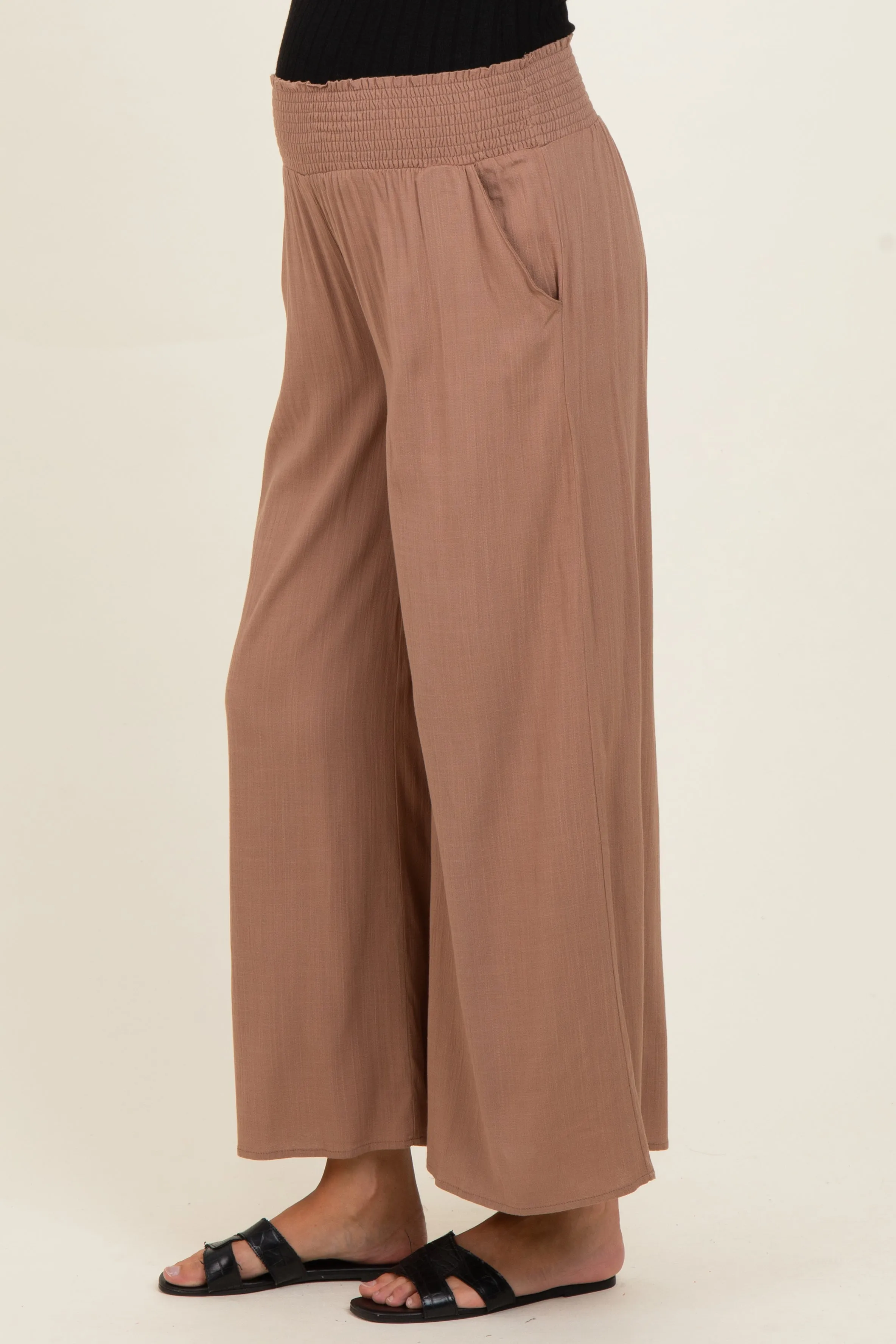 Cocoa Smocked Waistband Wide Leg Maternity Lounge Pants sold by Pinkblush product image thumbnail 2