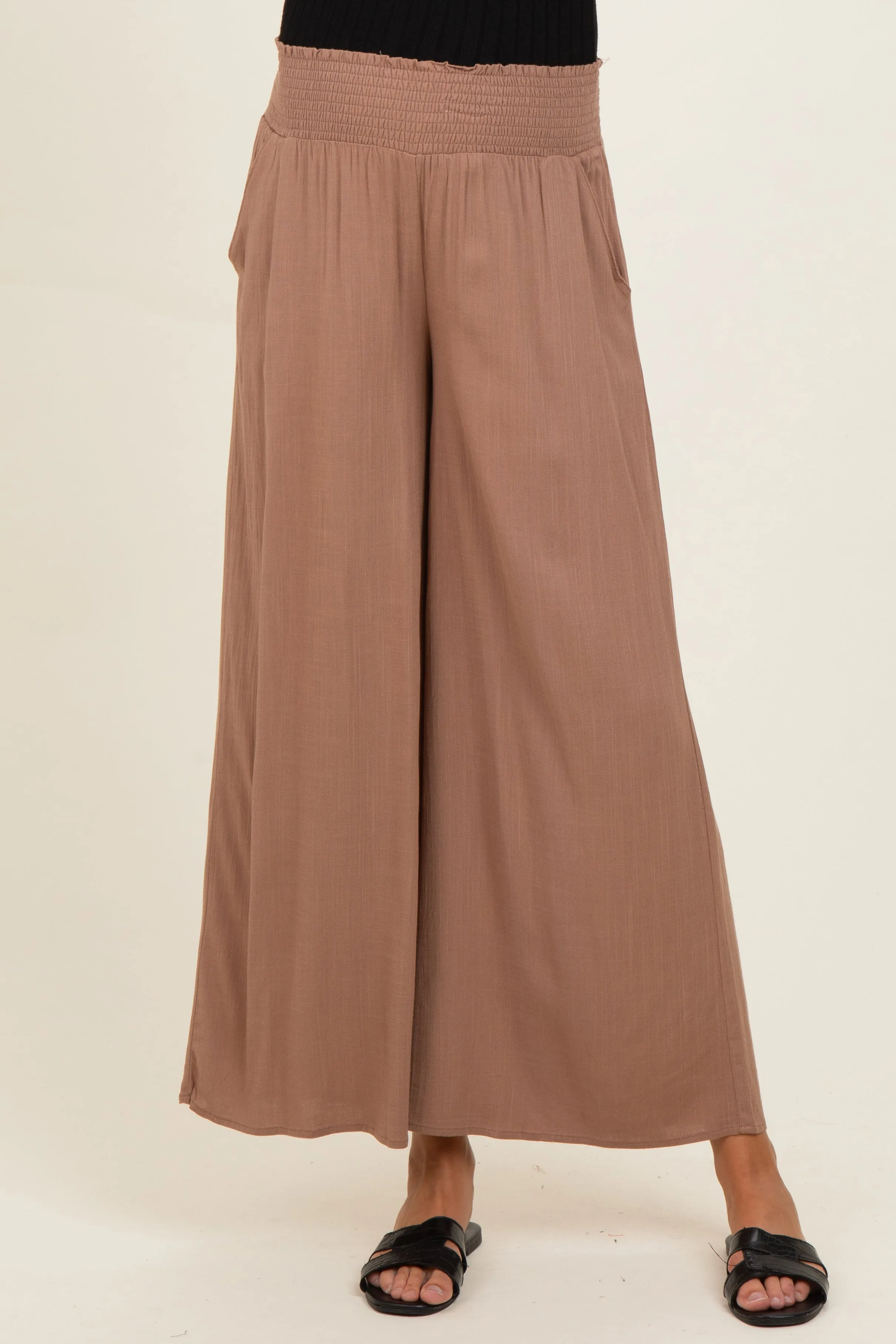 Cocoa Smocked Waistband Wide Leg Maternity Lounge Pants sold by Pinkblush product image thumbnail 3