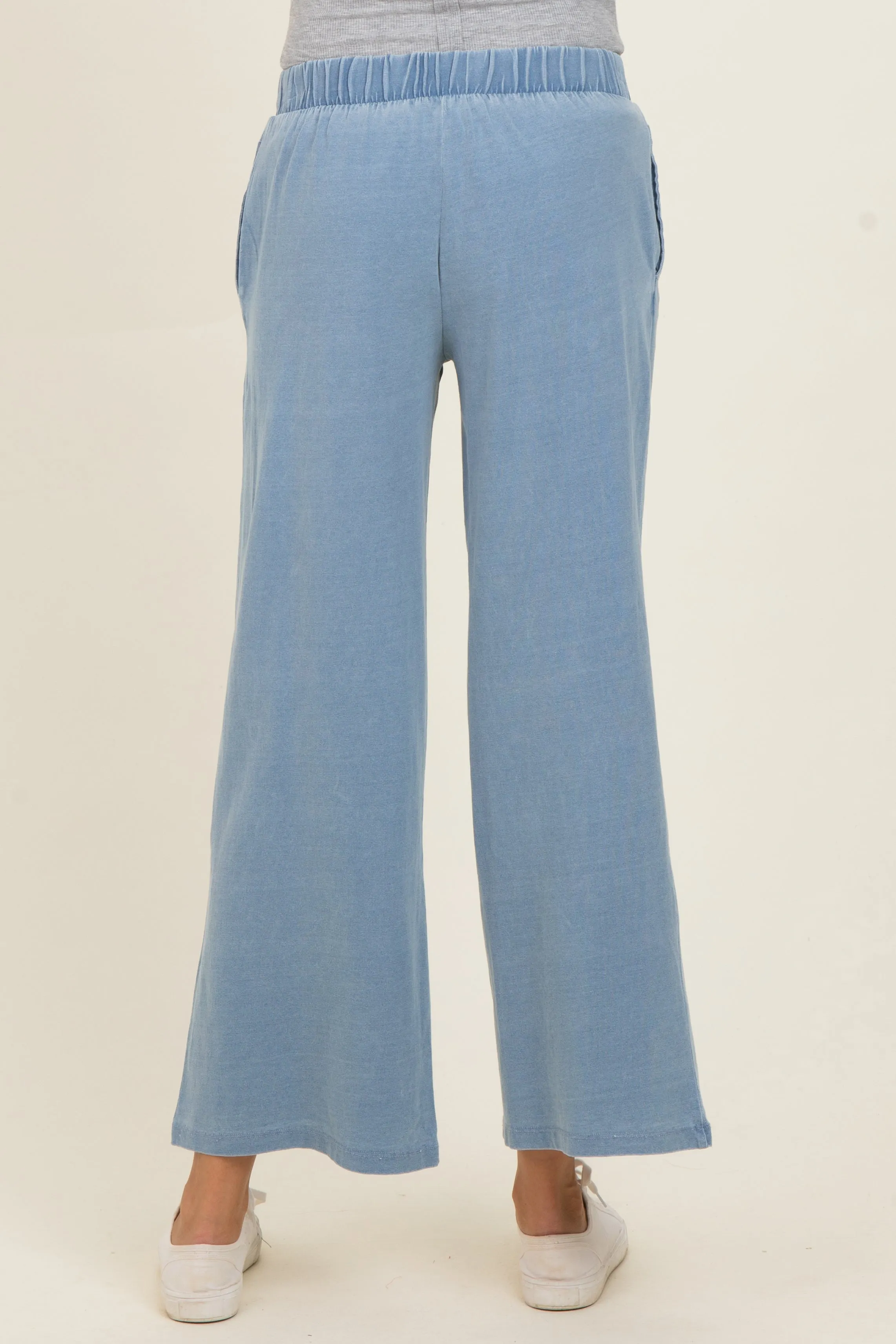 Light Denim Elastic Waist Wide Leg Knit Lounge Pants sold by Pinkblush product image thumbnail 4
