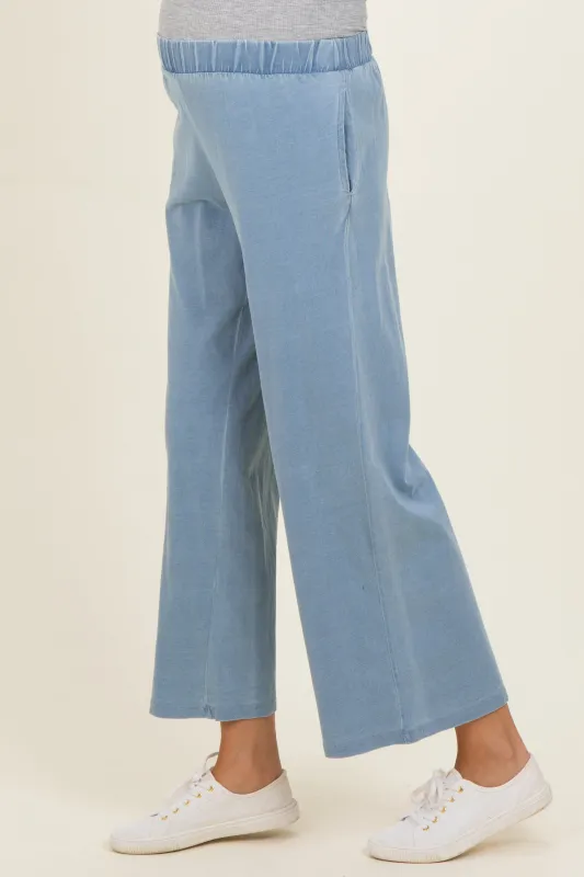 Light Denim Elastic Waist Wide Leg Knit Lounge Pants made by Blu Pepper