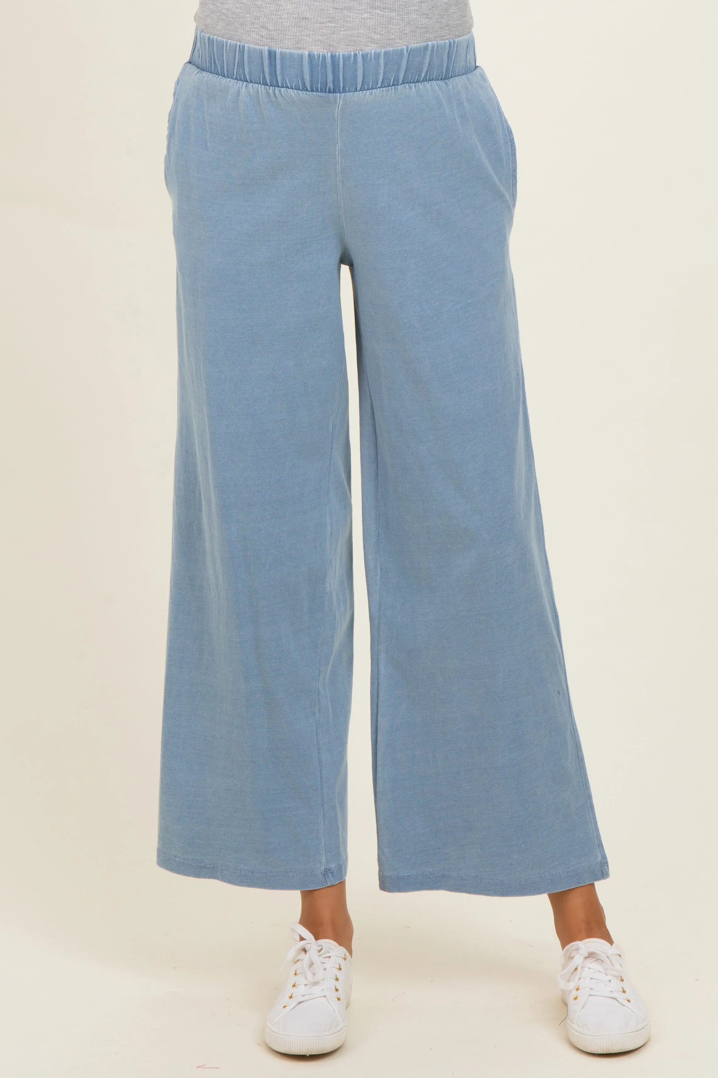 Light Denim Elastic Waist Wide Leg Knit Lounge Pants sold by Pinkblush product image thumbnail 2