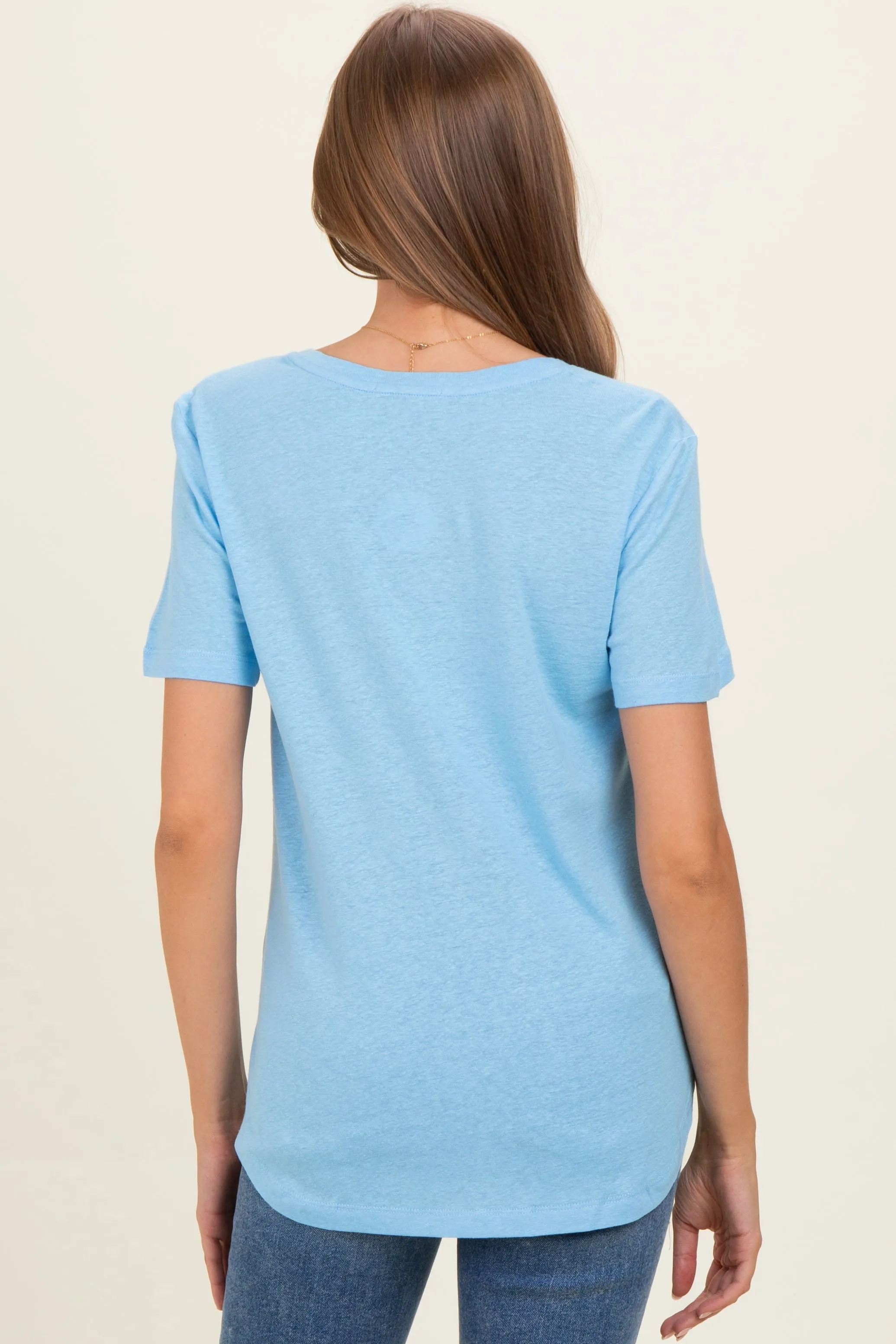 Sky Linen Blend V-Neck Short Sleeve Maternity T-Shirt sold by Pinkblush product image thumbnail 4