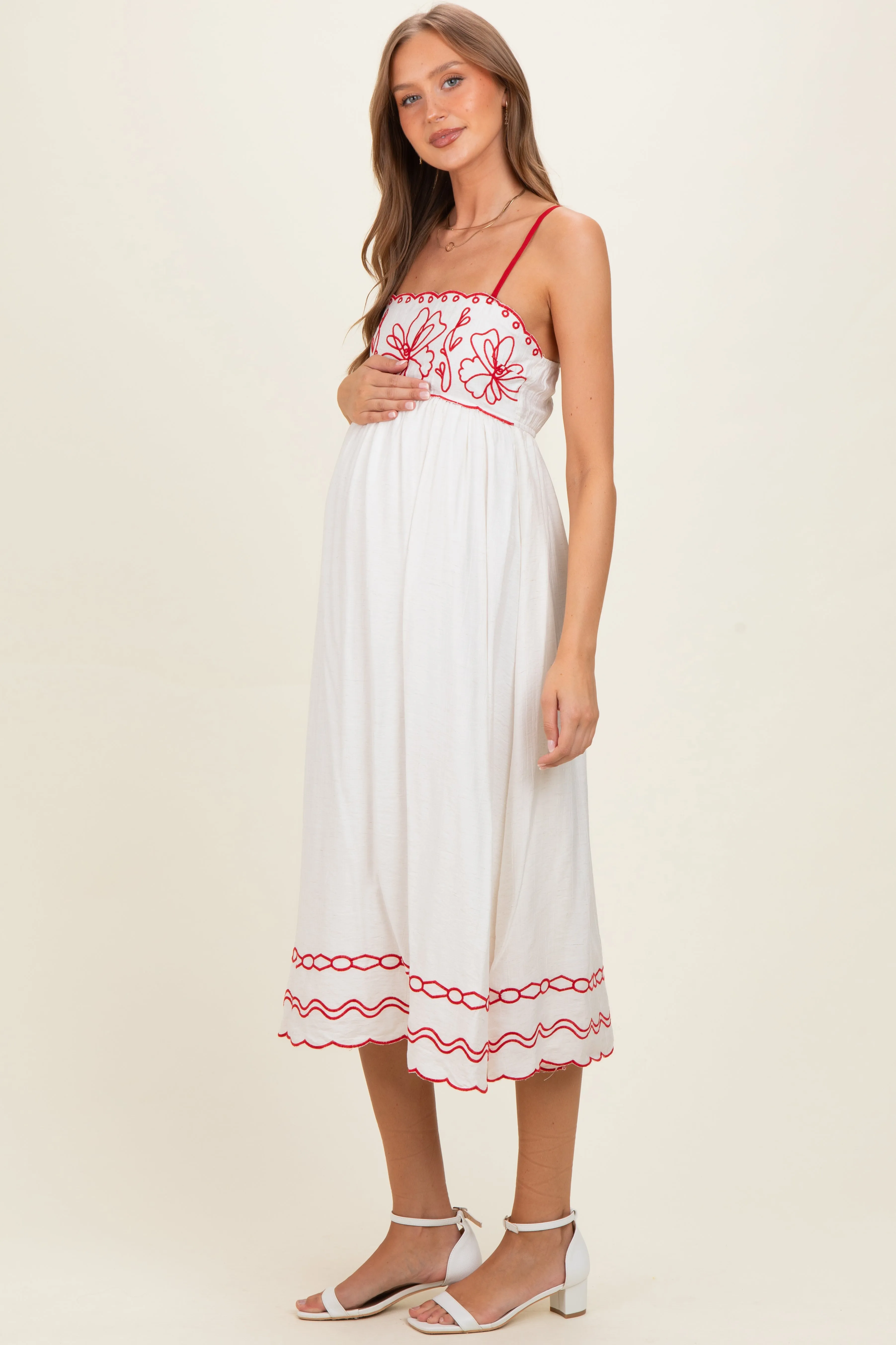 Red Floral Embroidery Scalloped Midi Dress sold by Pinkblush product image thumbnail 2