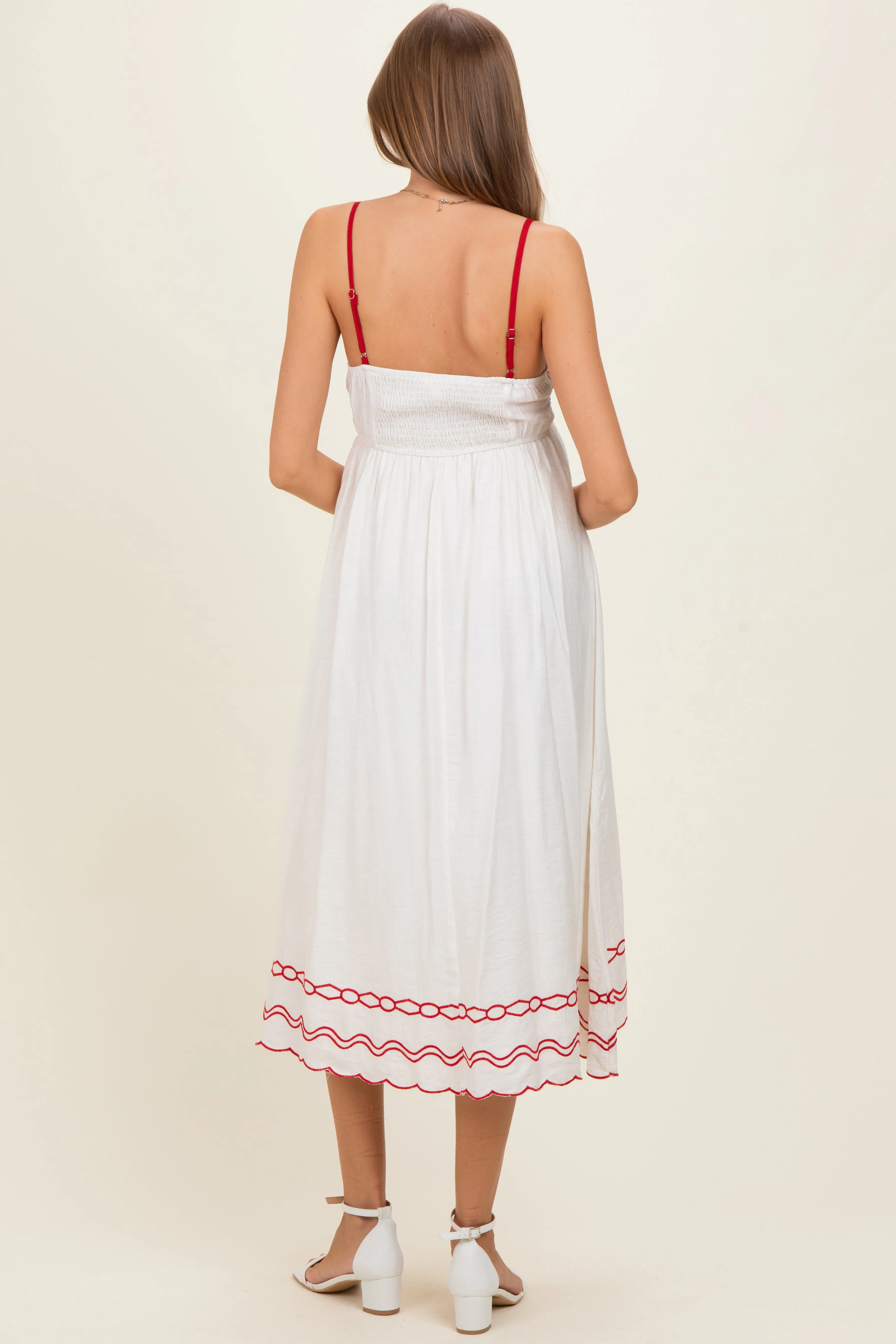 Red Floral Embroidery Scalloped Midi Dress sold by Pinkblush product image thumbnail 3