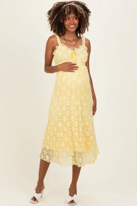 Yellow Floral Lace Ruffle Maternity Midi Dress made by By Together