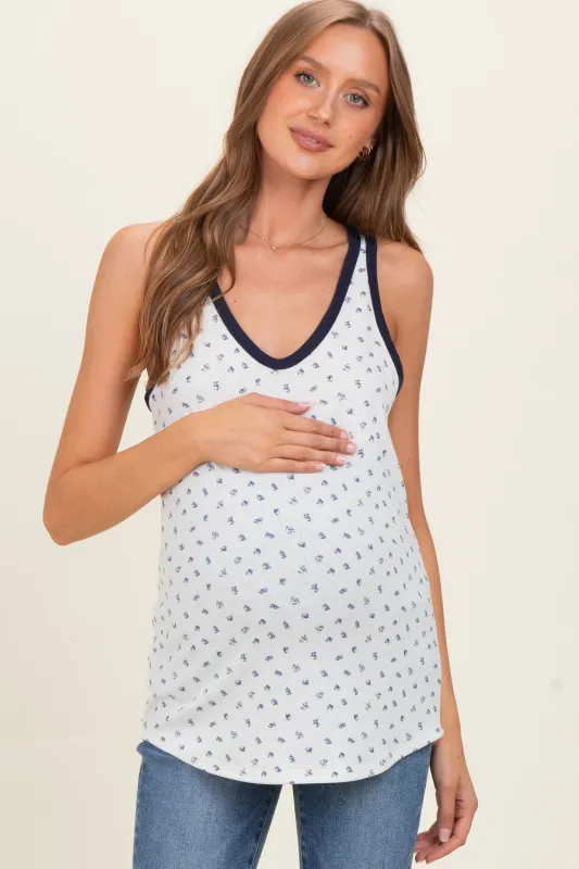 Navy Floral Solid Trim Maternity Tank Top made by Pinkblush