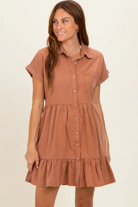 Clay Button Down Mini Dress made by Pinkblush