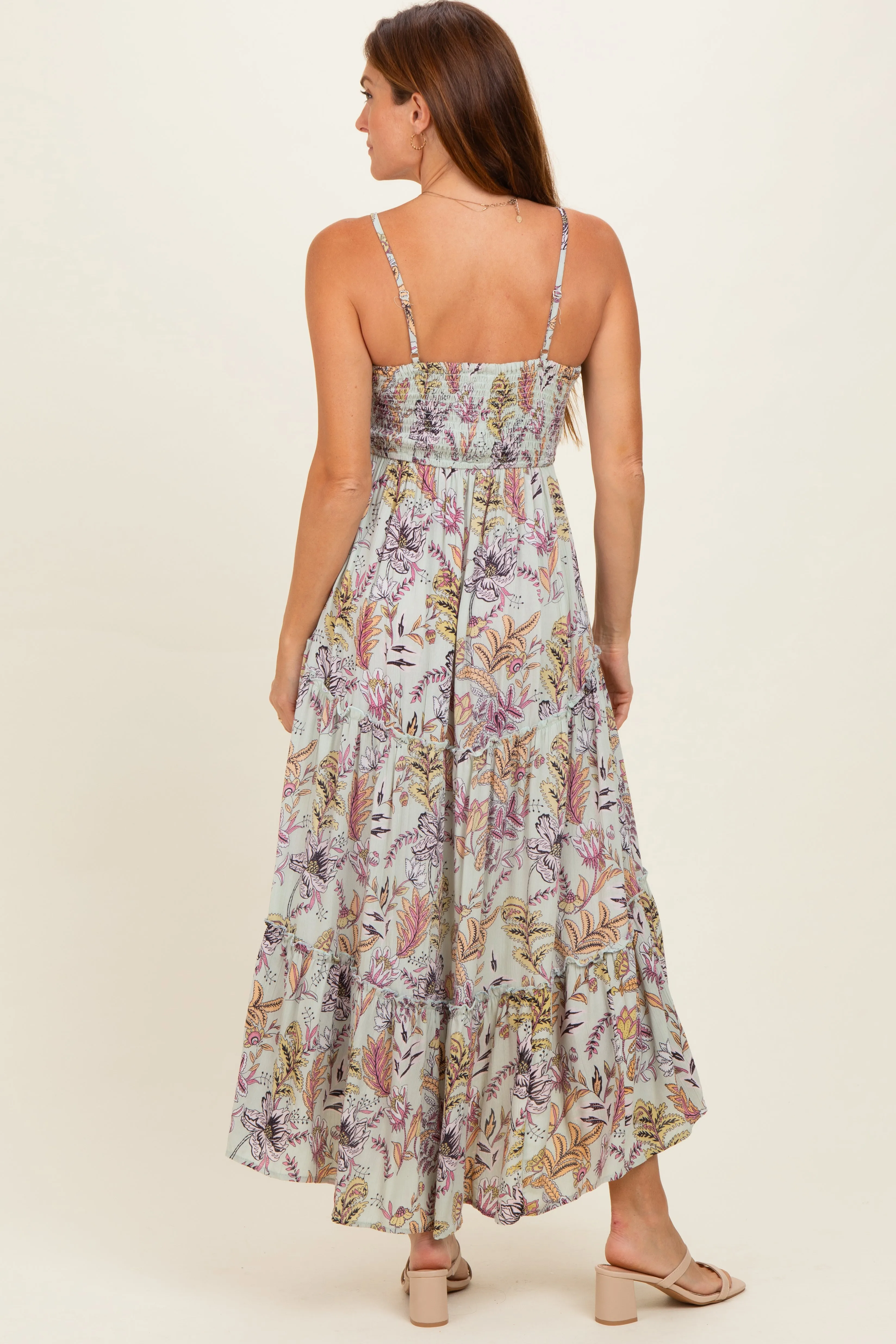 Celedon Smocked Bust Tiered Slight Hi Lo Hem Maxi Dress sold by Pinkblush product image thumbnail 3