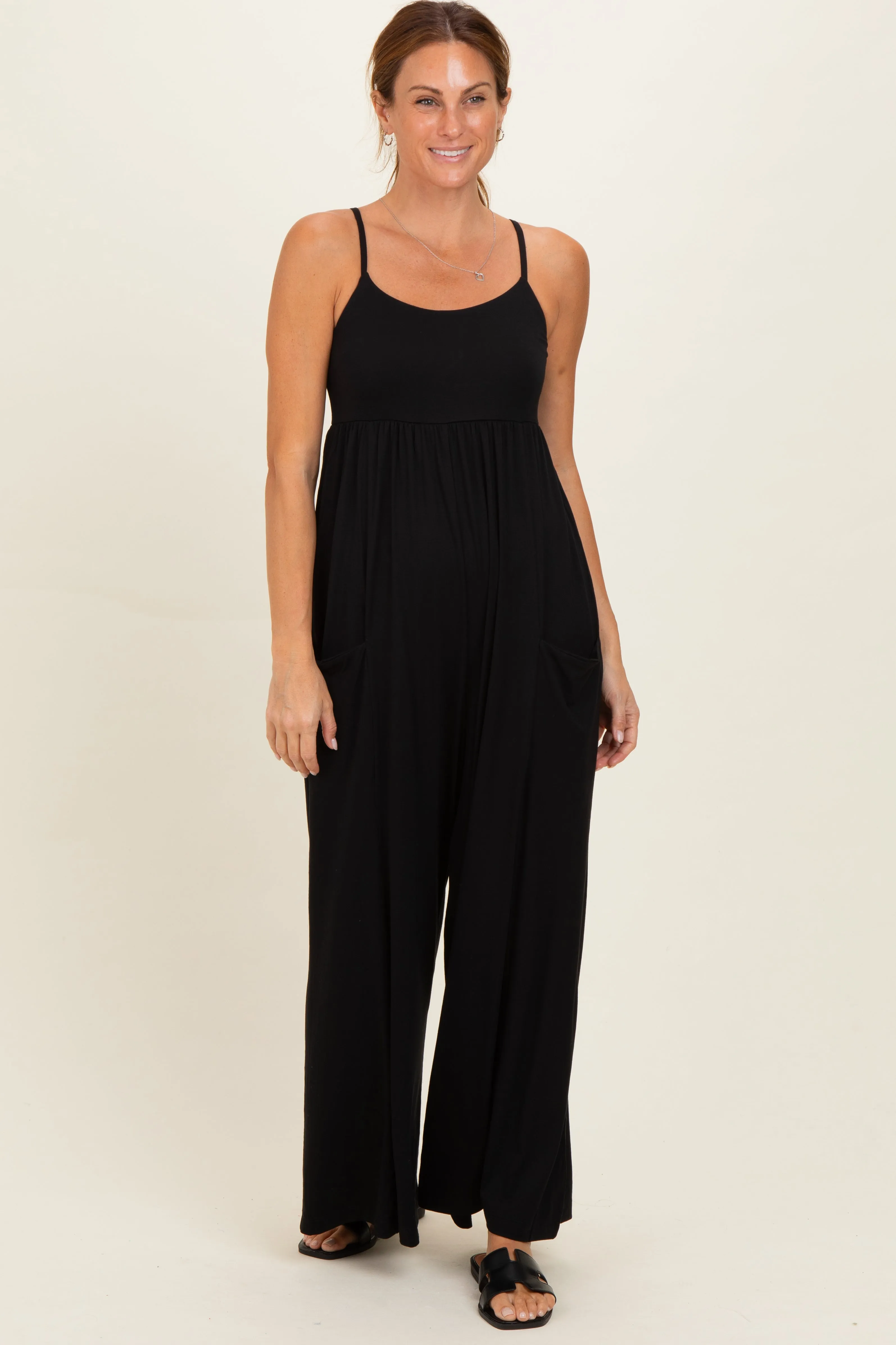 Black Sleeveless Wide Leg Maternity Jumpsuit sold by Pinkblush product image thumbnail 4