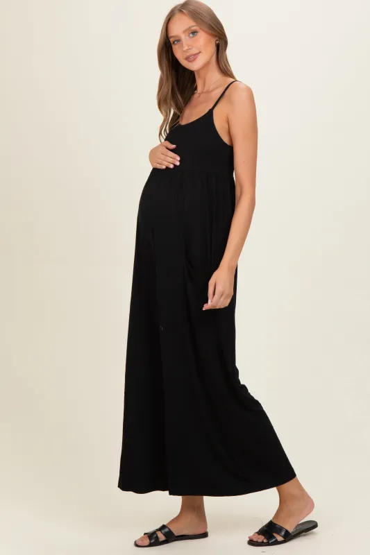 Black Sleeveless Wide Leg Maternity Jumpsuit made by Rae Mode