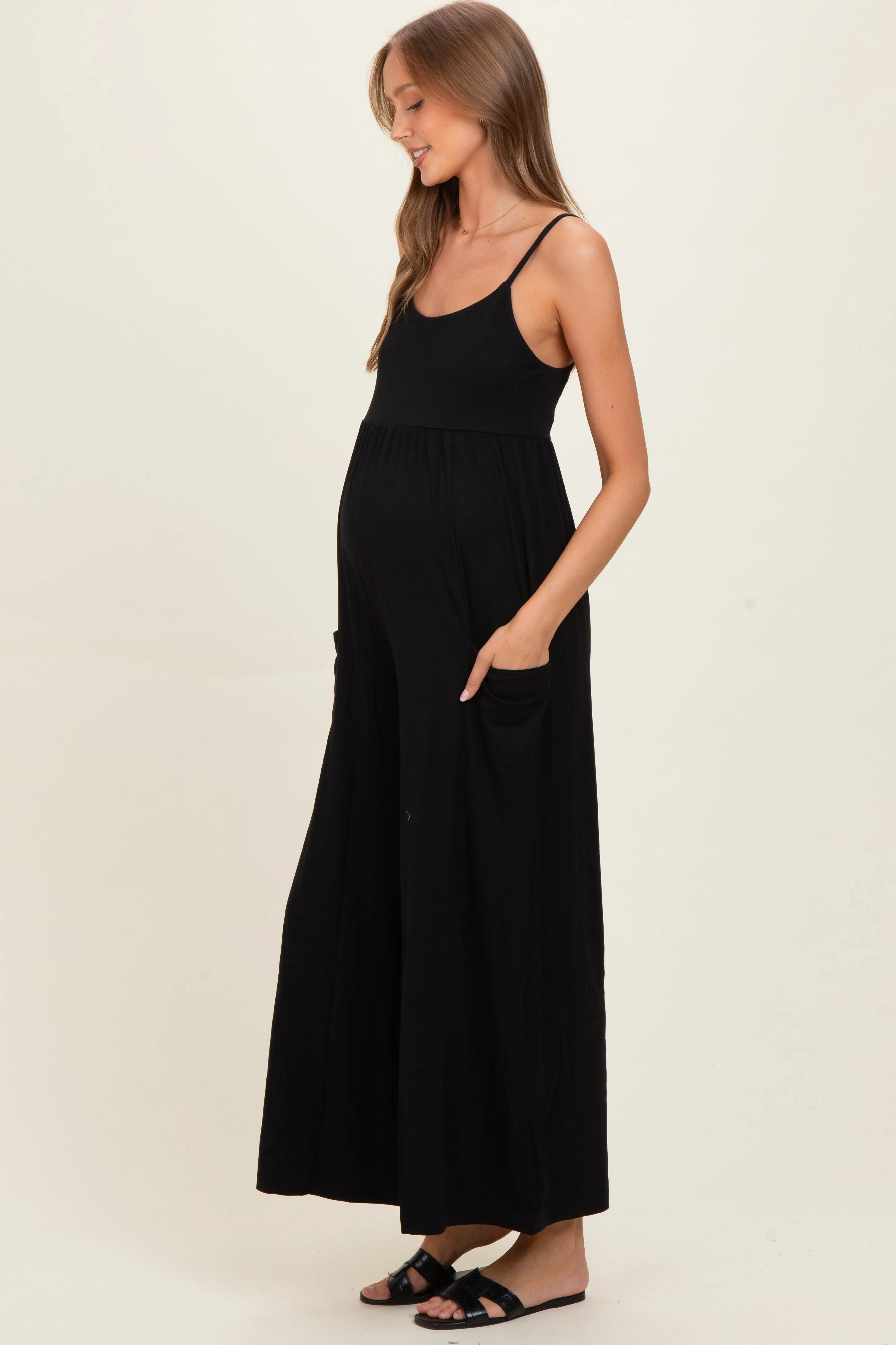 Black Sleeveless Wide Leg Maternity Jumpsuit sold by Pinkblush product image thumbnail 2