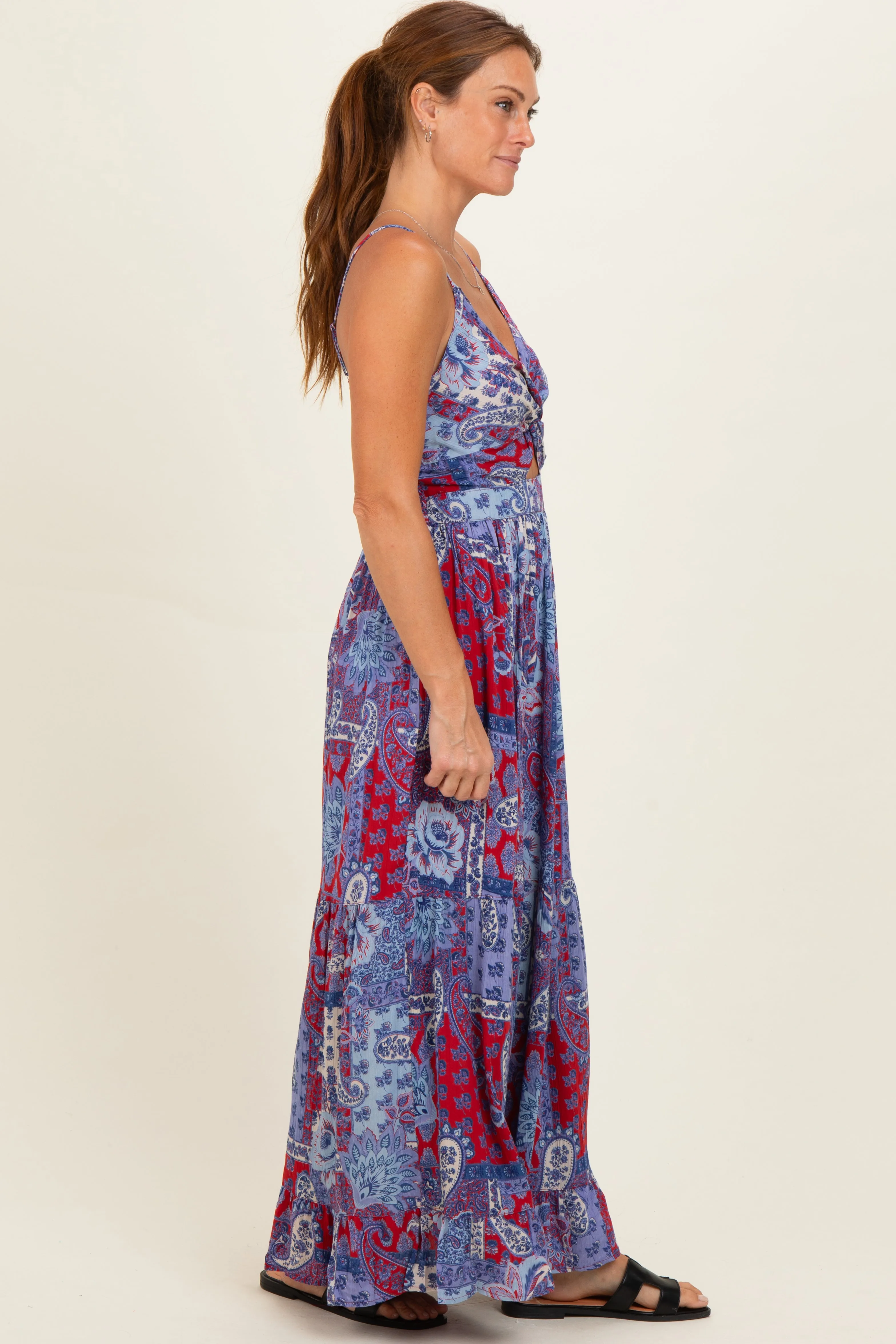 Navy Red V-Neck Twist Front Cut Out Maxi Dress sold by Pinkblush product image thumbnail 2