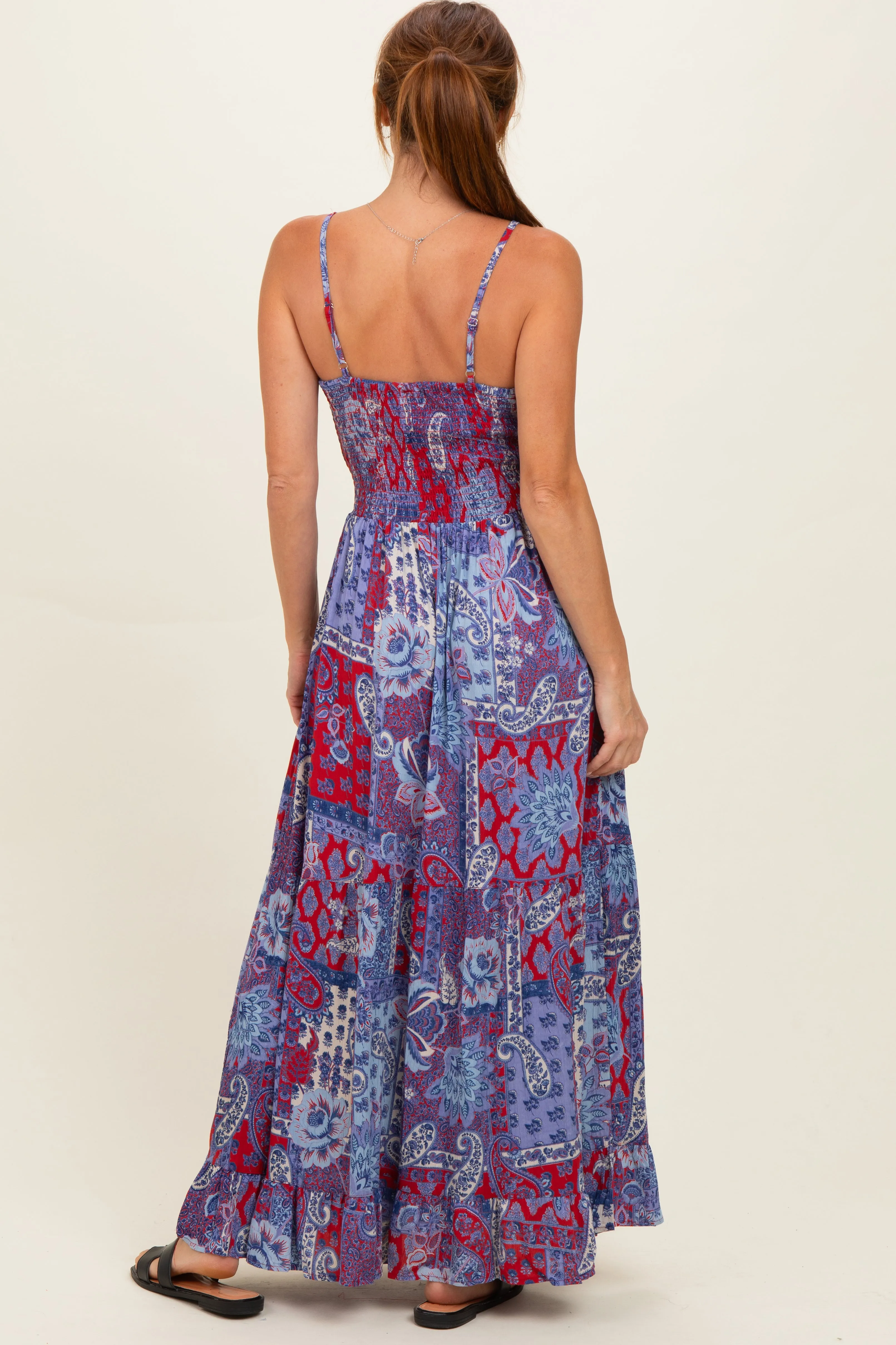 Navy Red V-Neck Twist Front Cut Out Maxi Dress sold by Pinkblush product image thumbnail 3