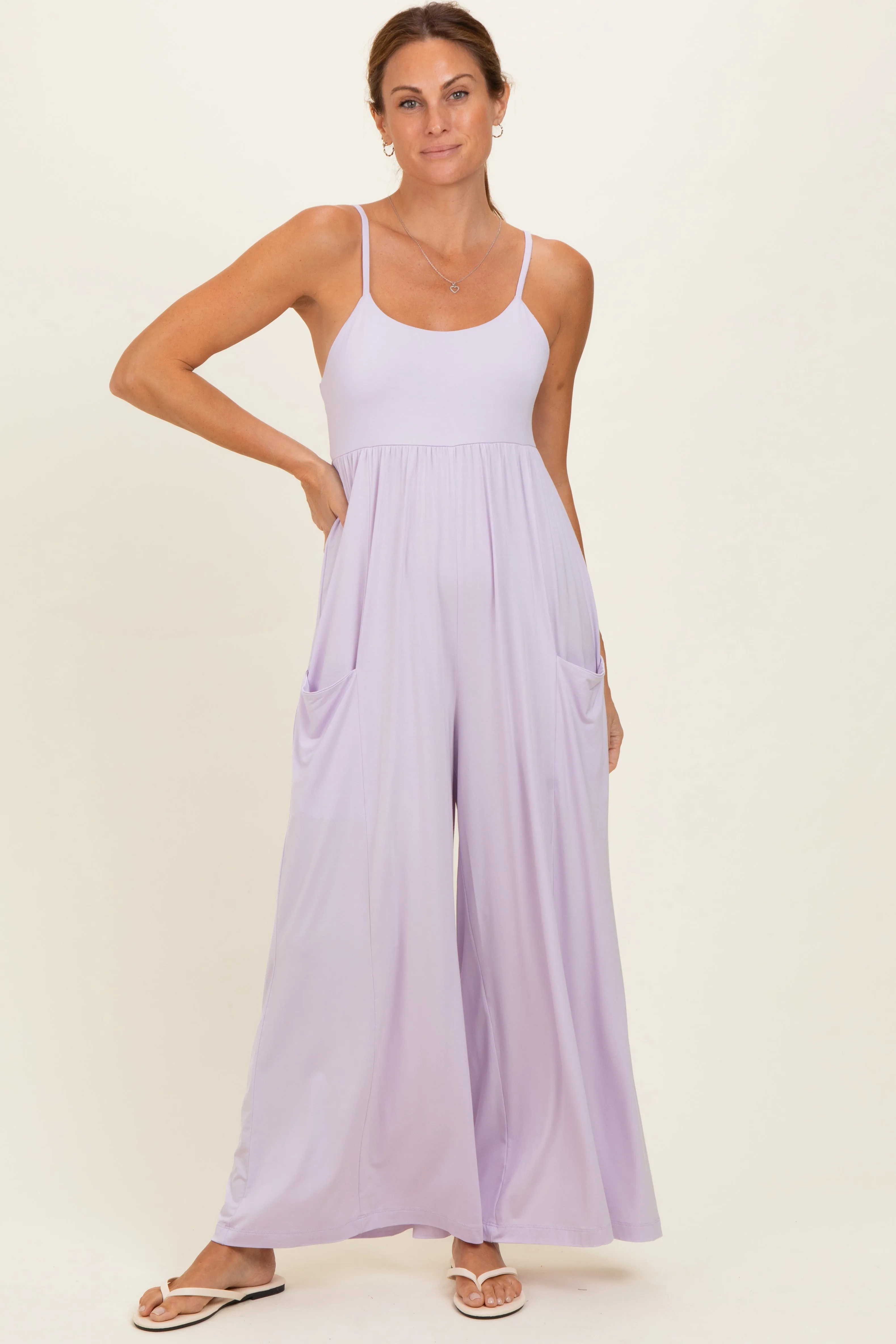 Petal Lilac Sleeveless Wide Leg Jumpsuit sold by Pinkblush