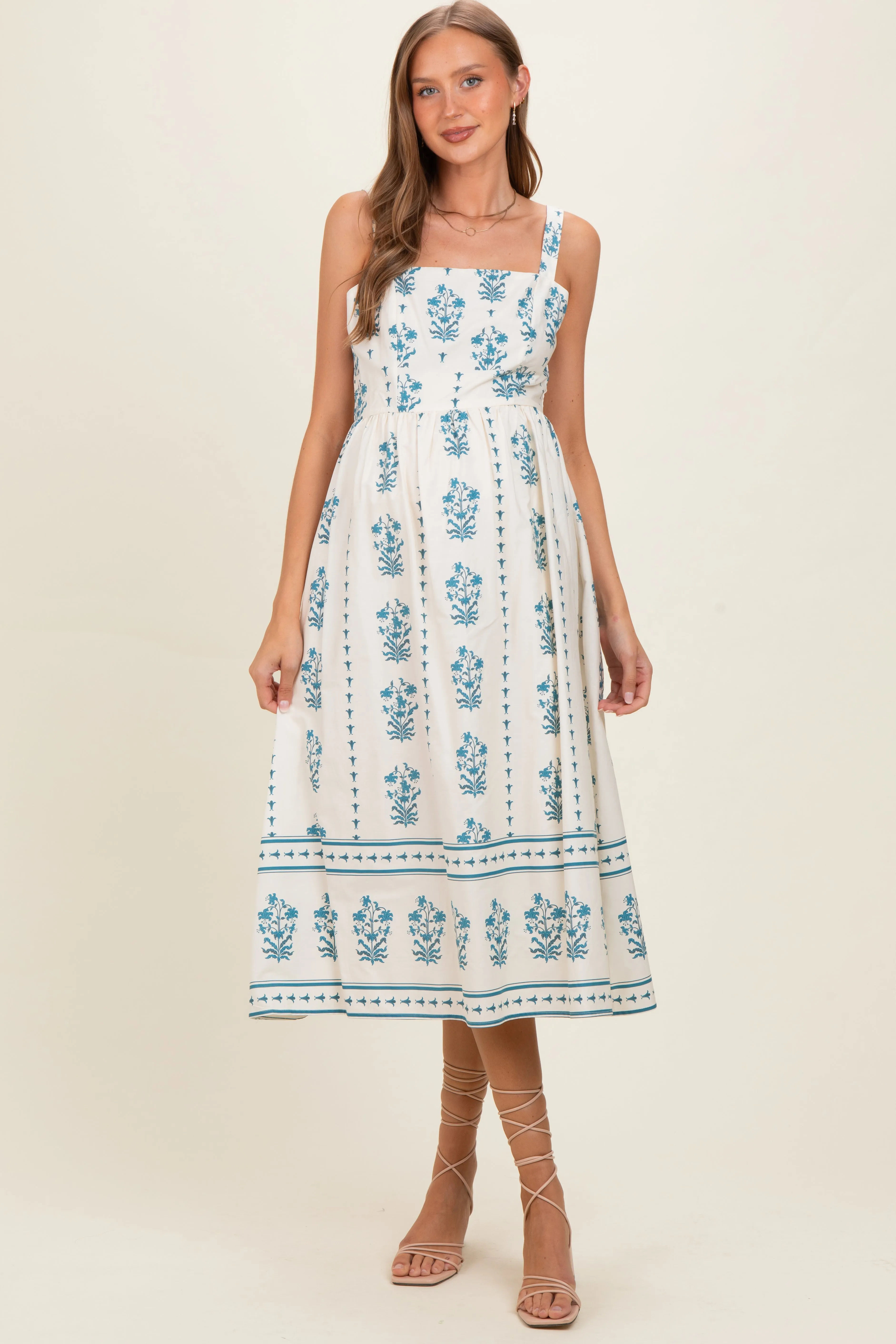 Cream Floral Square Neck Maternity Midi Dress sold by Pinkblush product image thumbnail 2