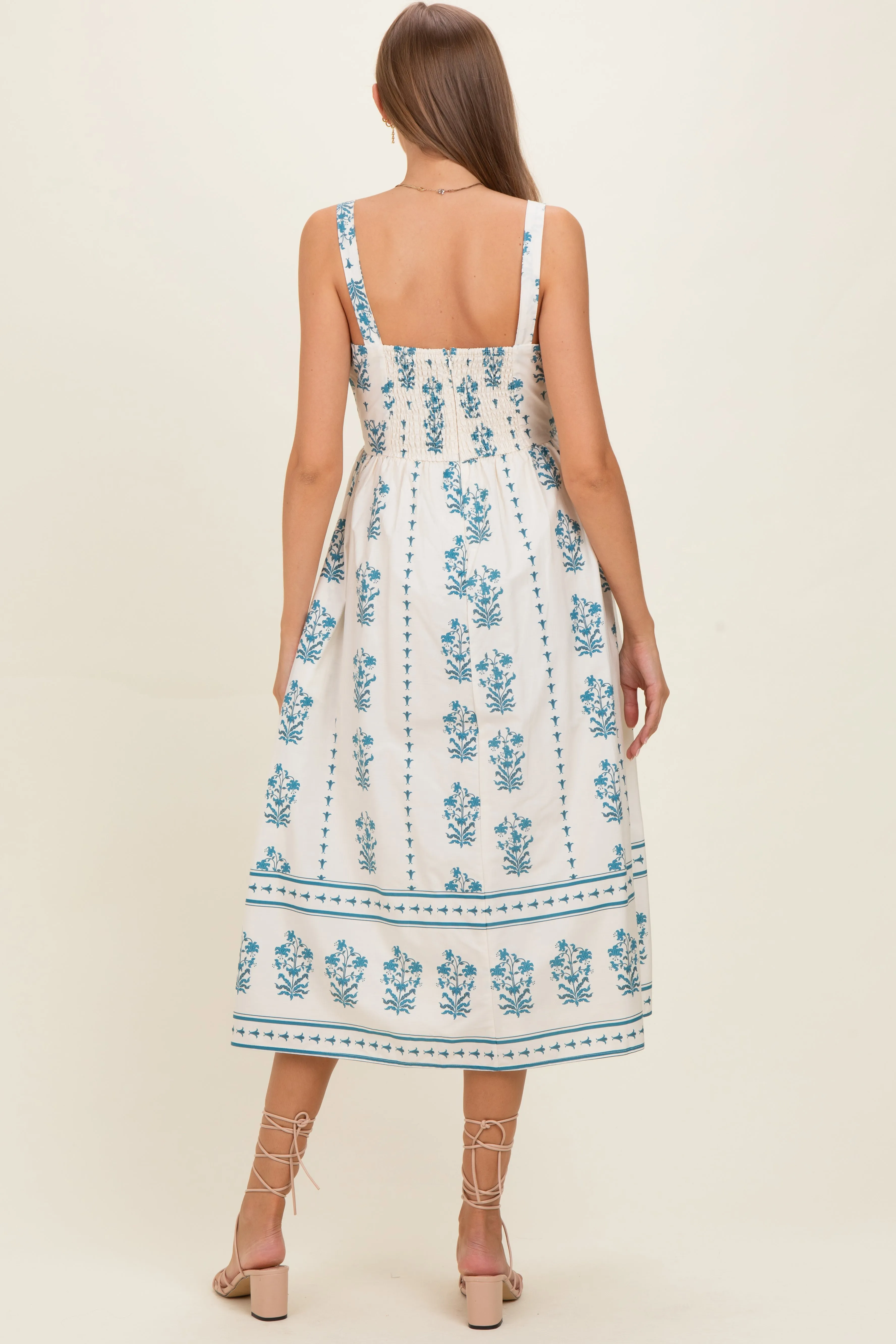 Cream Floral Square Neck Maternity Midi Dress sold by Pinkblush product image thumbnail 3