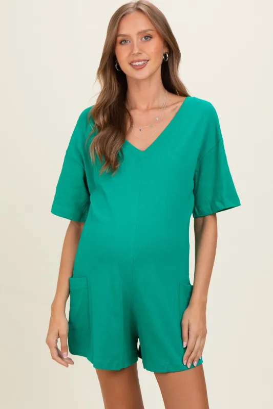 Green Scoop Neck Maternity Romper made by Zenana Outfitters