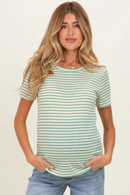 Green Striped Maternity Short Sleeve Top made by Staccato