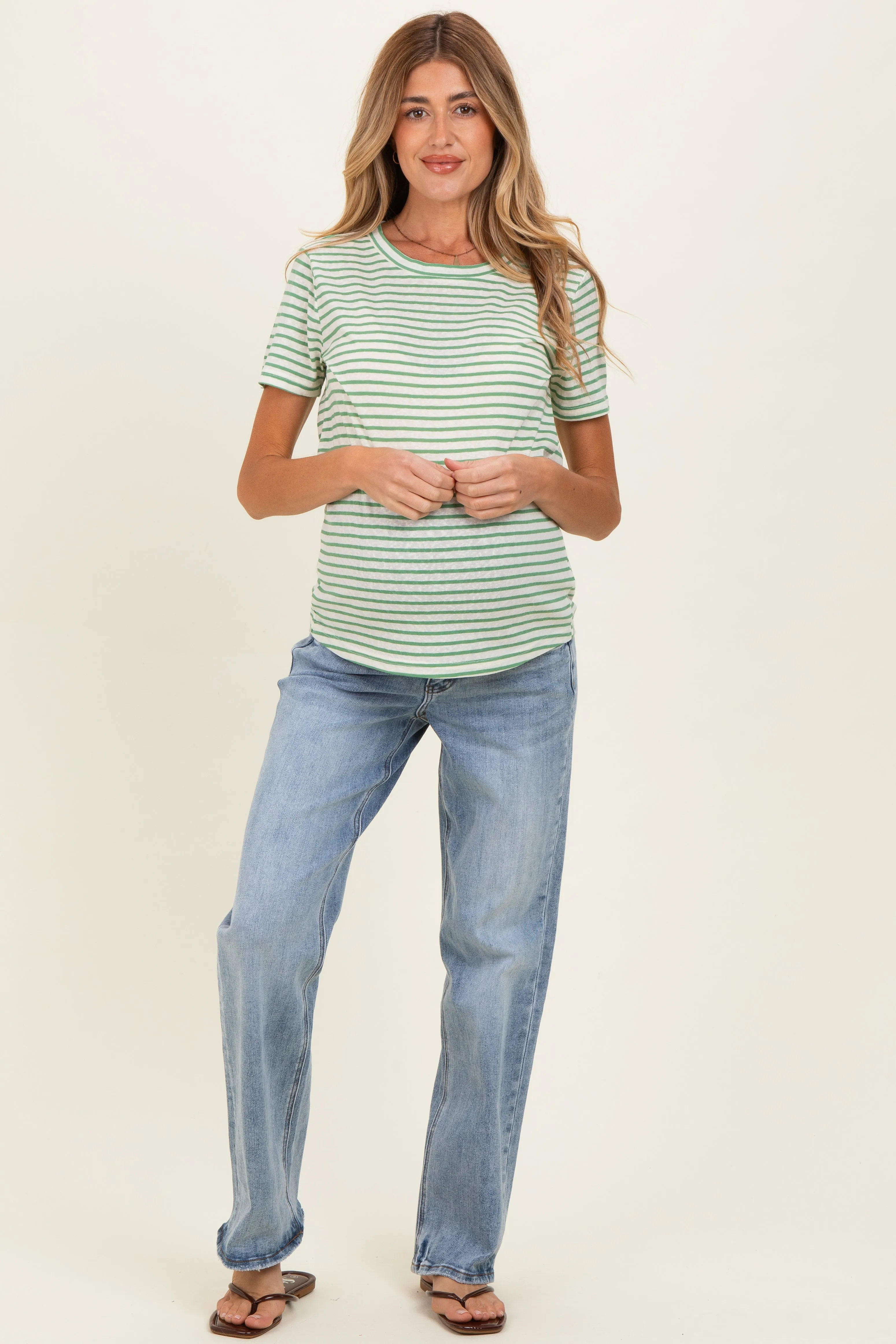 Green Striped Maternity Short Sleeve Top sold by Pinkblush product image thumbnail 2