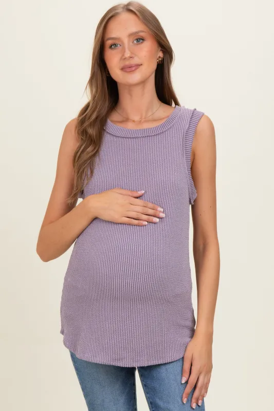 Lavender Ribbed Sleeveless Maternity Top made by Pinkblush