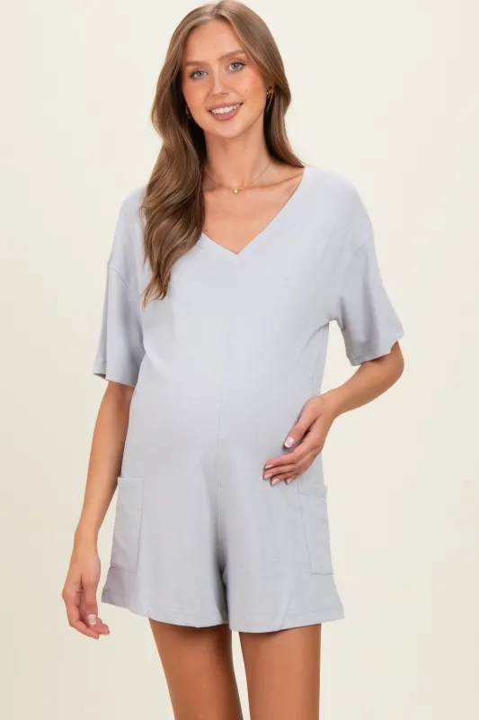 Heather Grey Scoop Neck Maternity Romper made by Zenana Outfitters