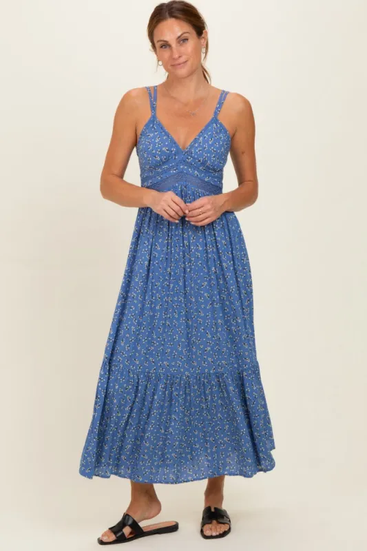 Blue Floral Lace Detail Strappy Maxi Dress made by Angie