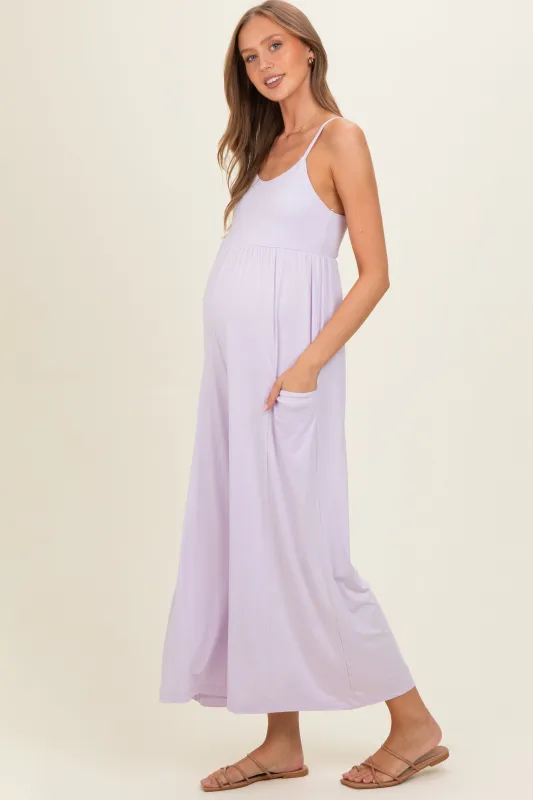 Petal Lilac Sleeveless Wide Leg Maternity Jumpsuit made by Rae Mode