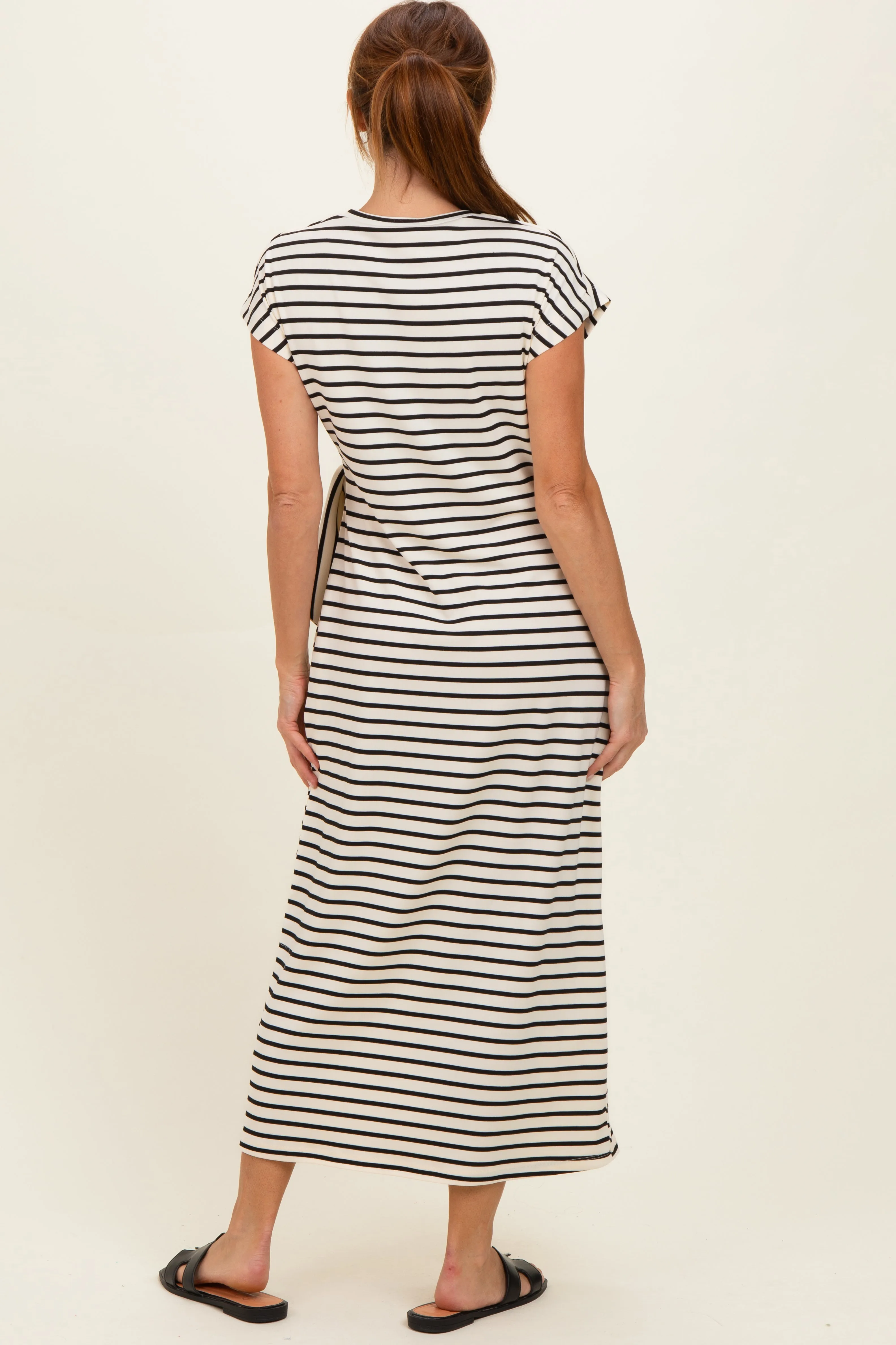 Cream Striped Side Tie Midi Dress sold by Pinkblush product image thumbnail 3