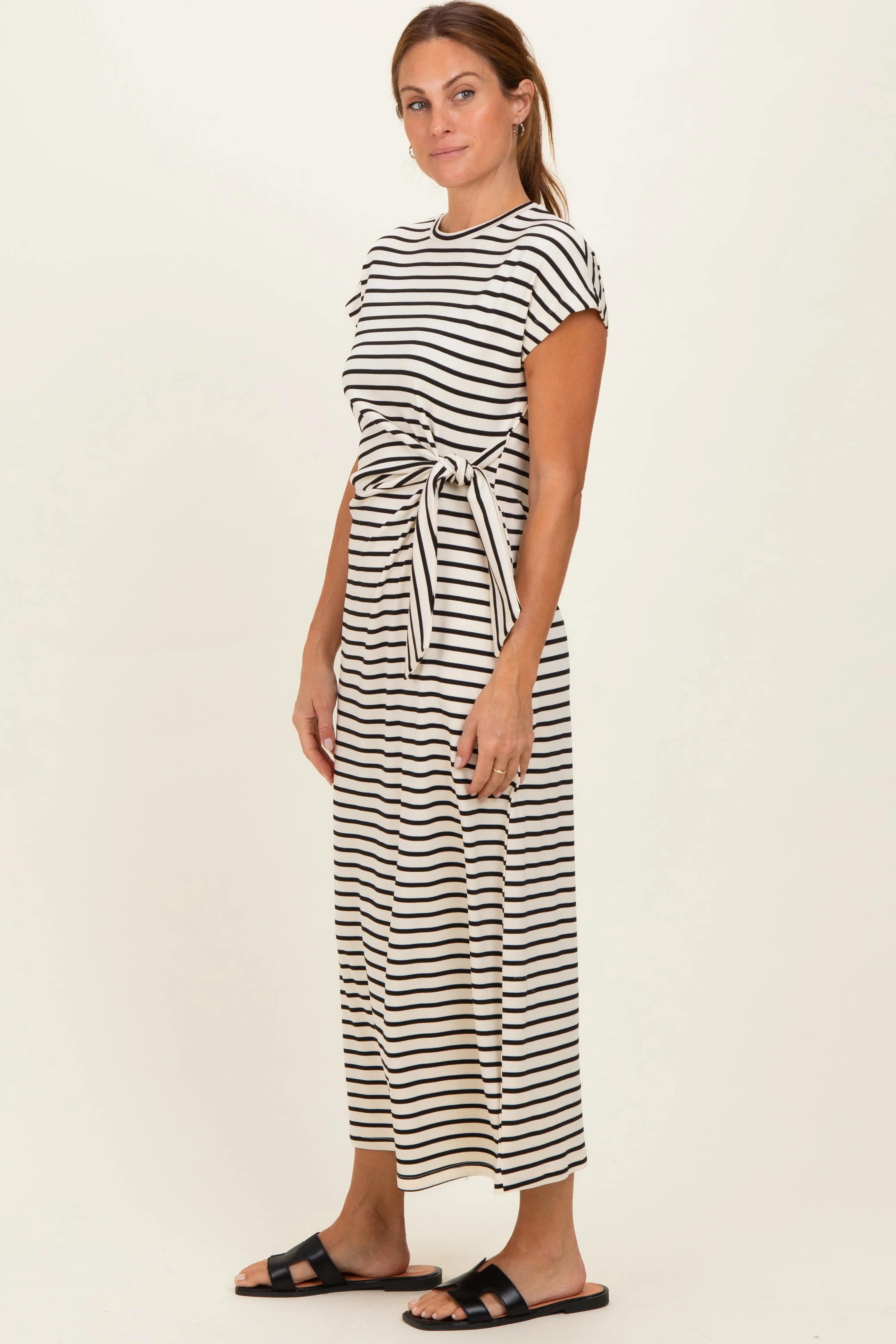Cream Striped Side Tie Midi Dress sold by Pinkblush product image thumbnail 2