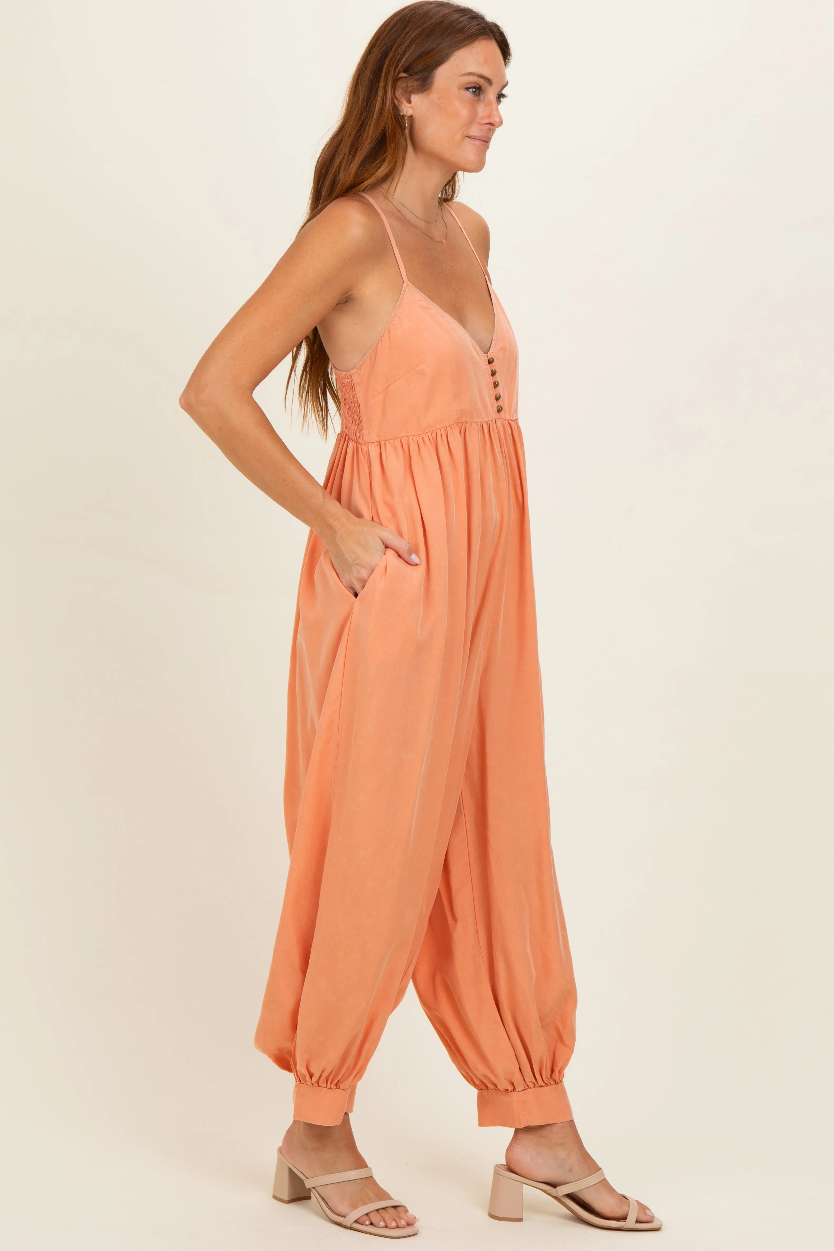 Apricot Mineral Wash Sleeveless V-Neck Jumpsuit sold by Pinkblush product image thumbnail 2