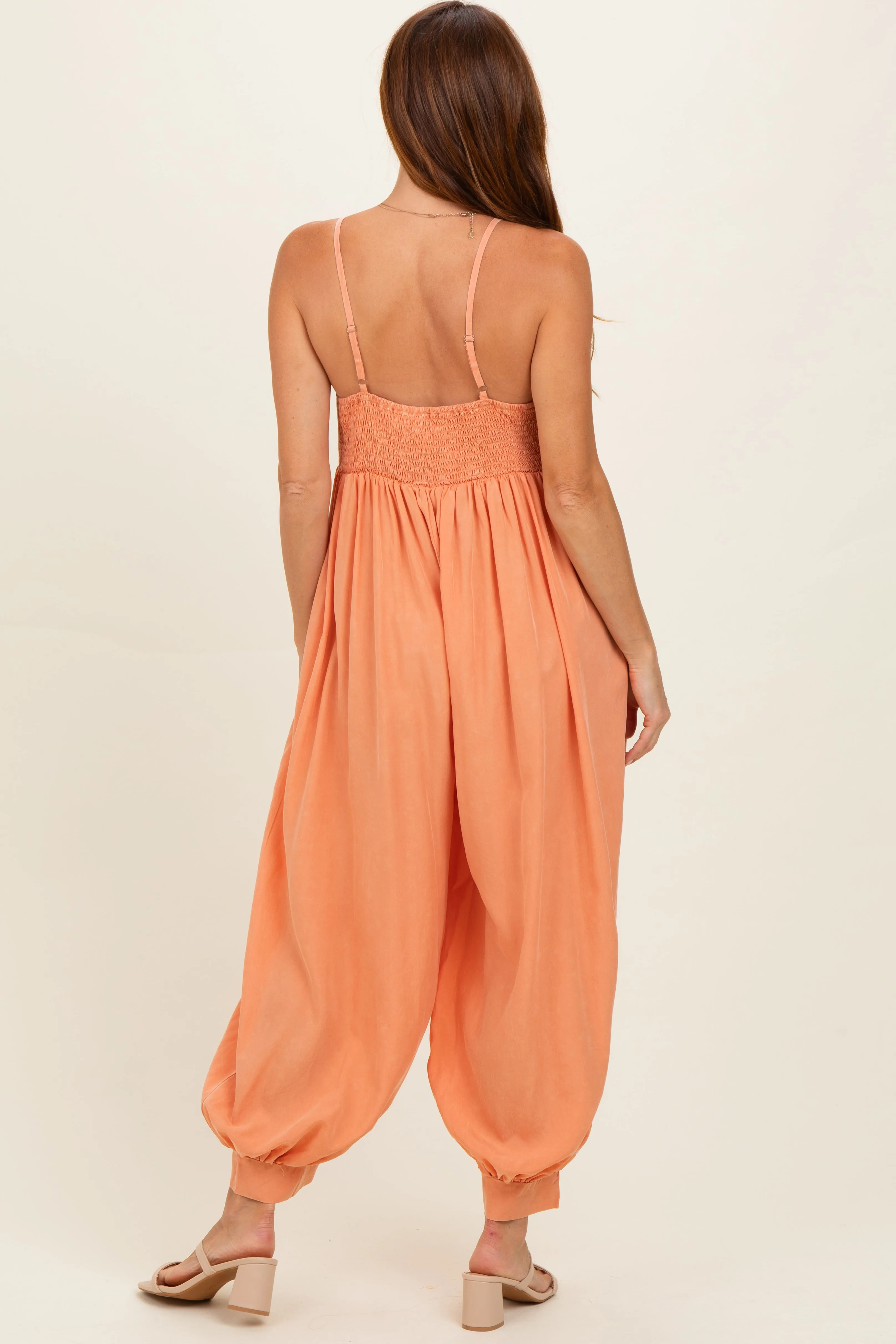 Apricot Mineral Wash Sleeveless V-Neck Jumpsuit sold by Pinkblush product image thumbnail 3