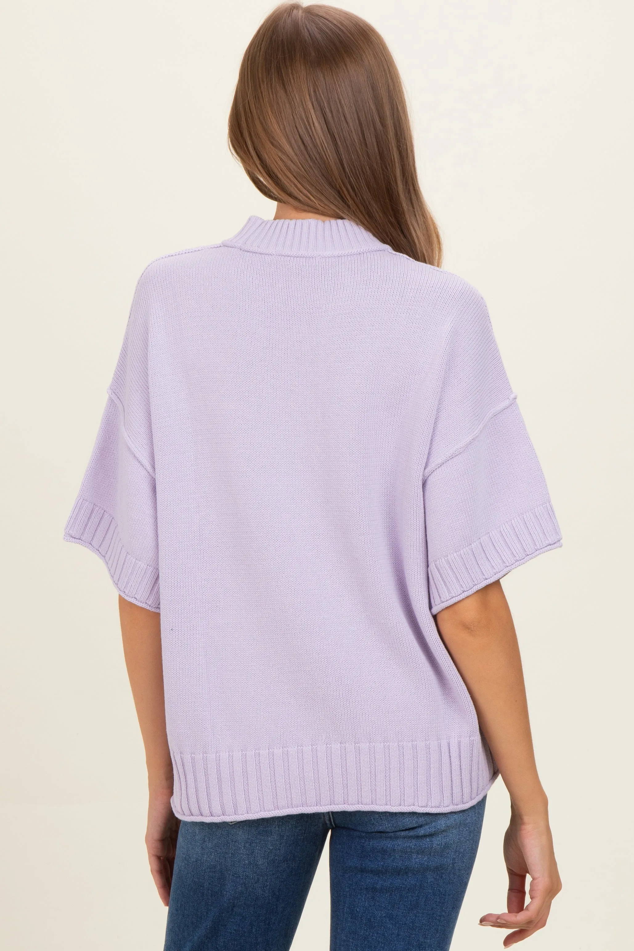 Lavender Oversized Mock Neck Short Sleeve Maternity Sweater sold by Pinkblush product image thumbnail 4