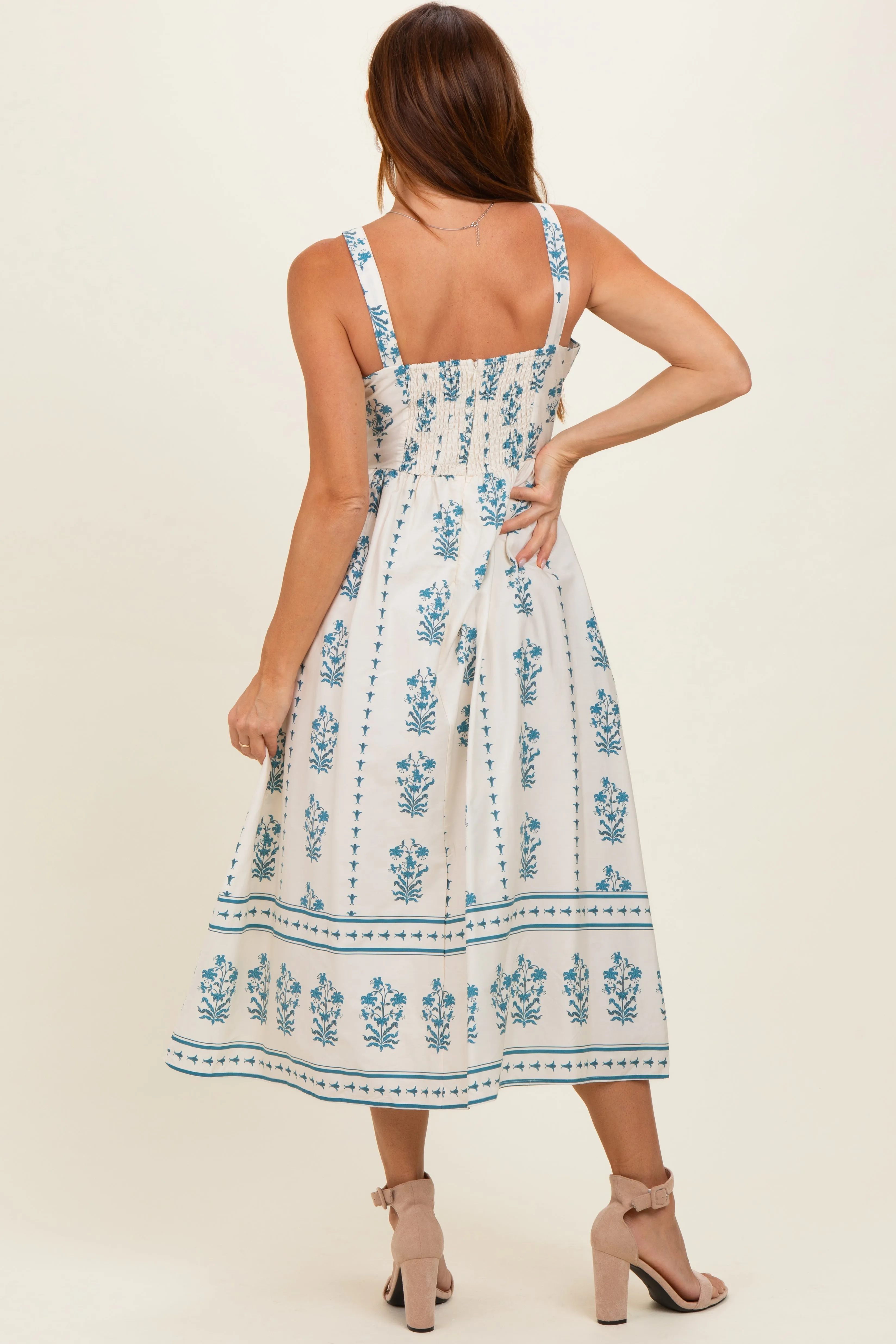 Cream Floral Square Neck Midi Dress sold by Pinkblush product image thumbnail 3