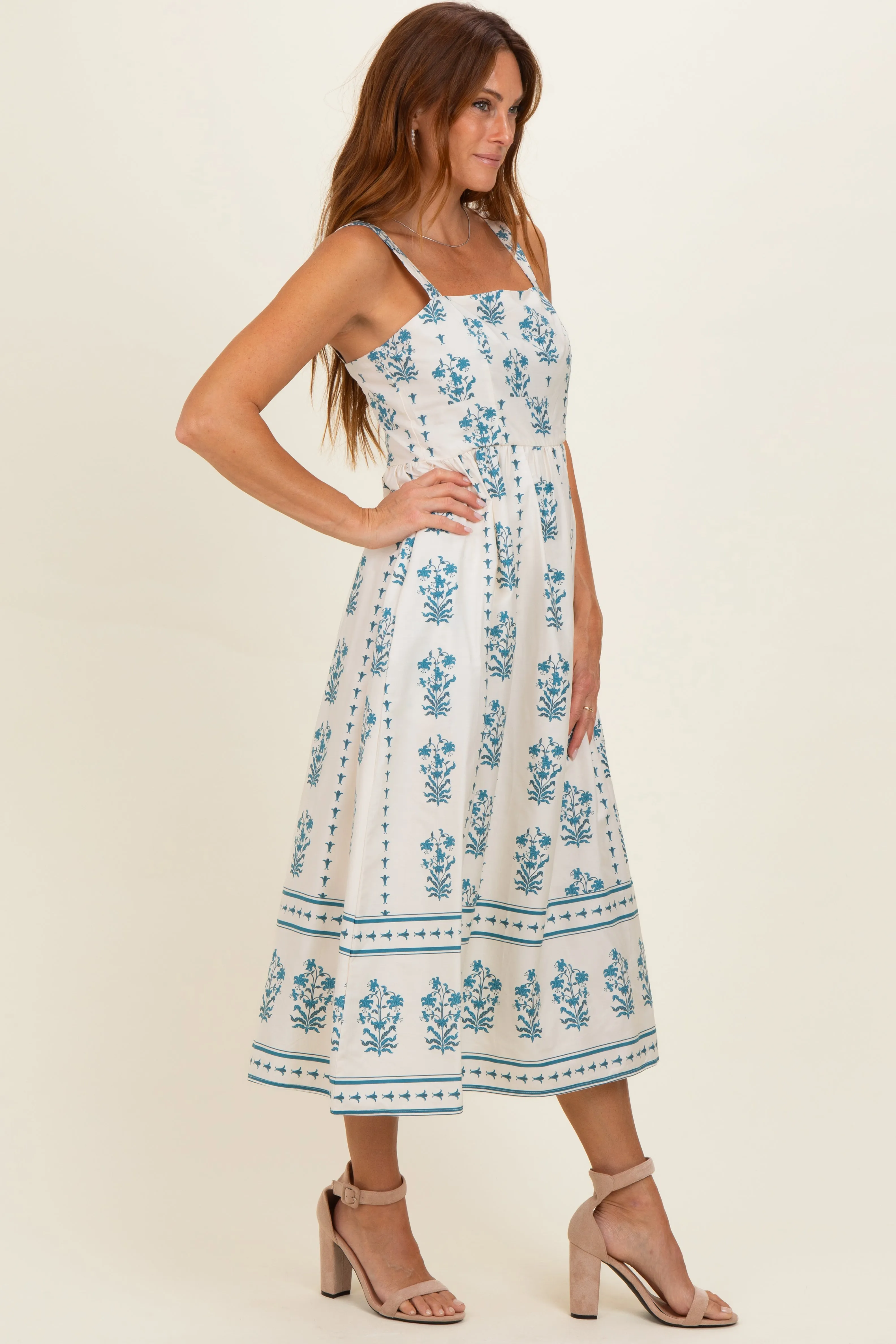 Cream Floral Square Neck Midi Dress sold by Pinkblush product image thumbnail 2