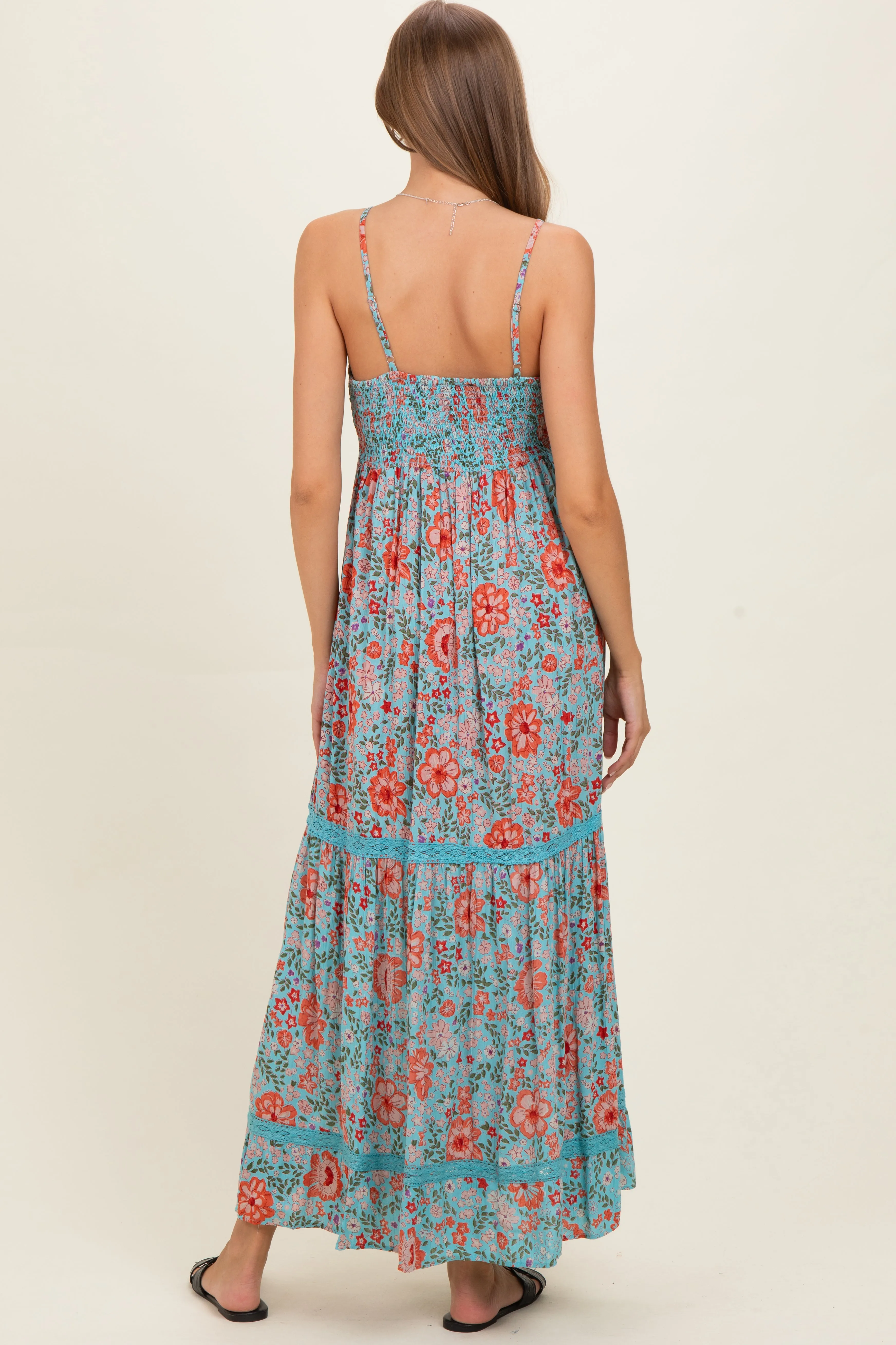 Mint Smocked Bust V Neck Lace Trim Maternity Maxi Dress sold by Pinkblush product image thumbnail 3