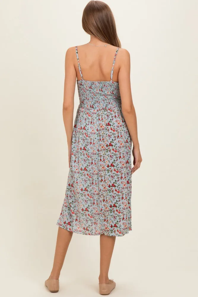 Aqua Floral Twisted Front Cutout Maternity Midi Dress sold by Pinkblush product image thumbnail 2