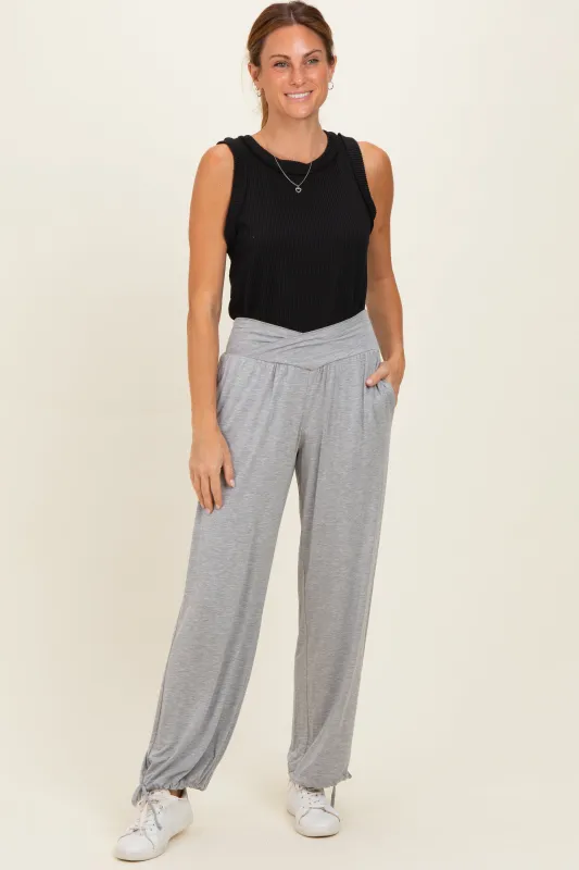 Heather Grey Crossover Waist Pants made by Rae Mode