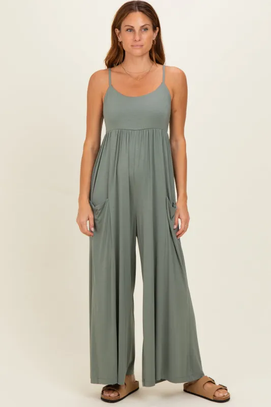 Green Pea Sleeveless Wide Leg Jumpsuit made by Rae Mode
