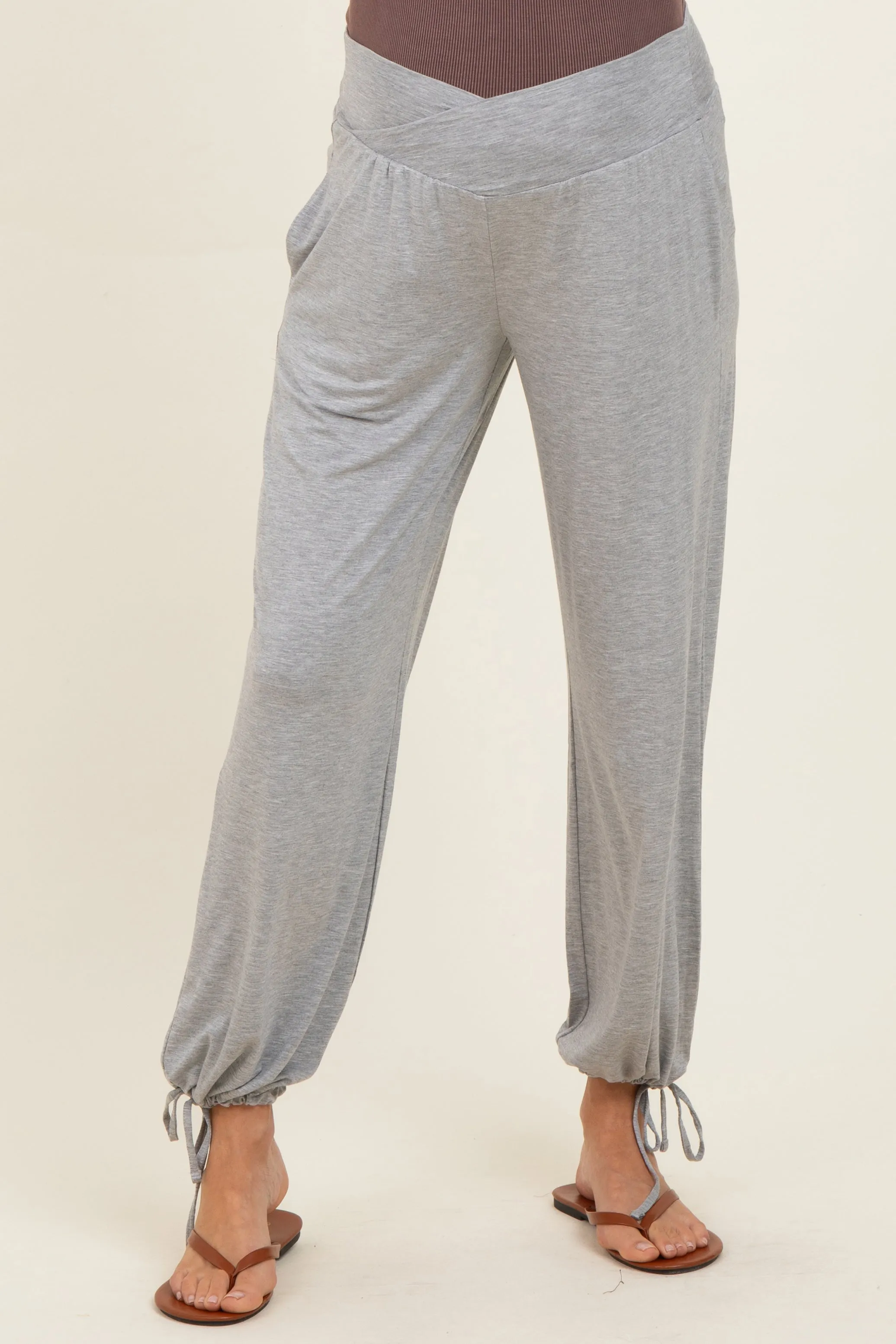 Heather Grey Crossover Waist Maternity Pants sold by Pinkblush product image thumbnail 3