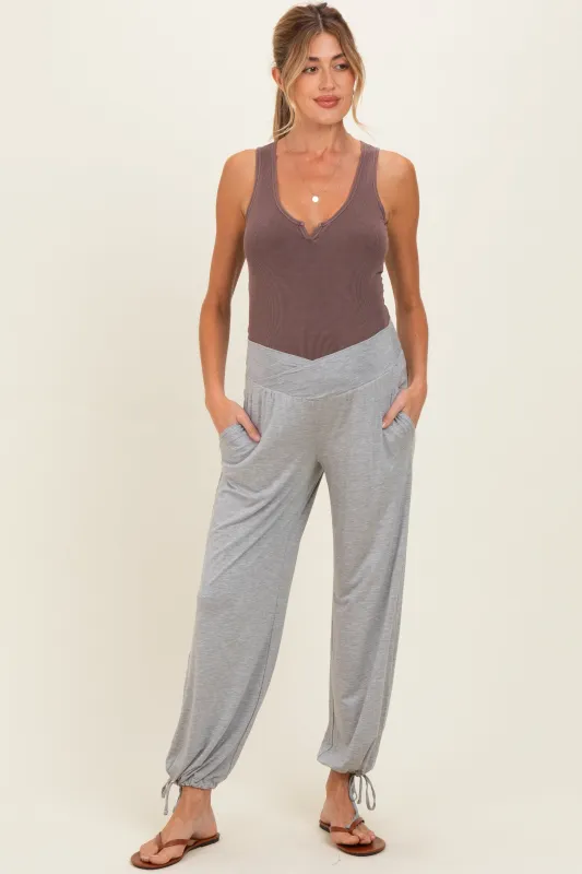 Heather Grey Crossover Waist Maternity Pants made by Rae Mode