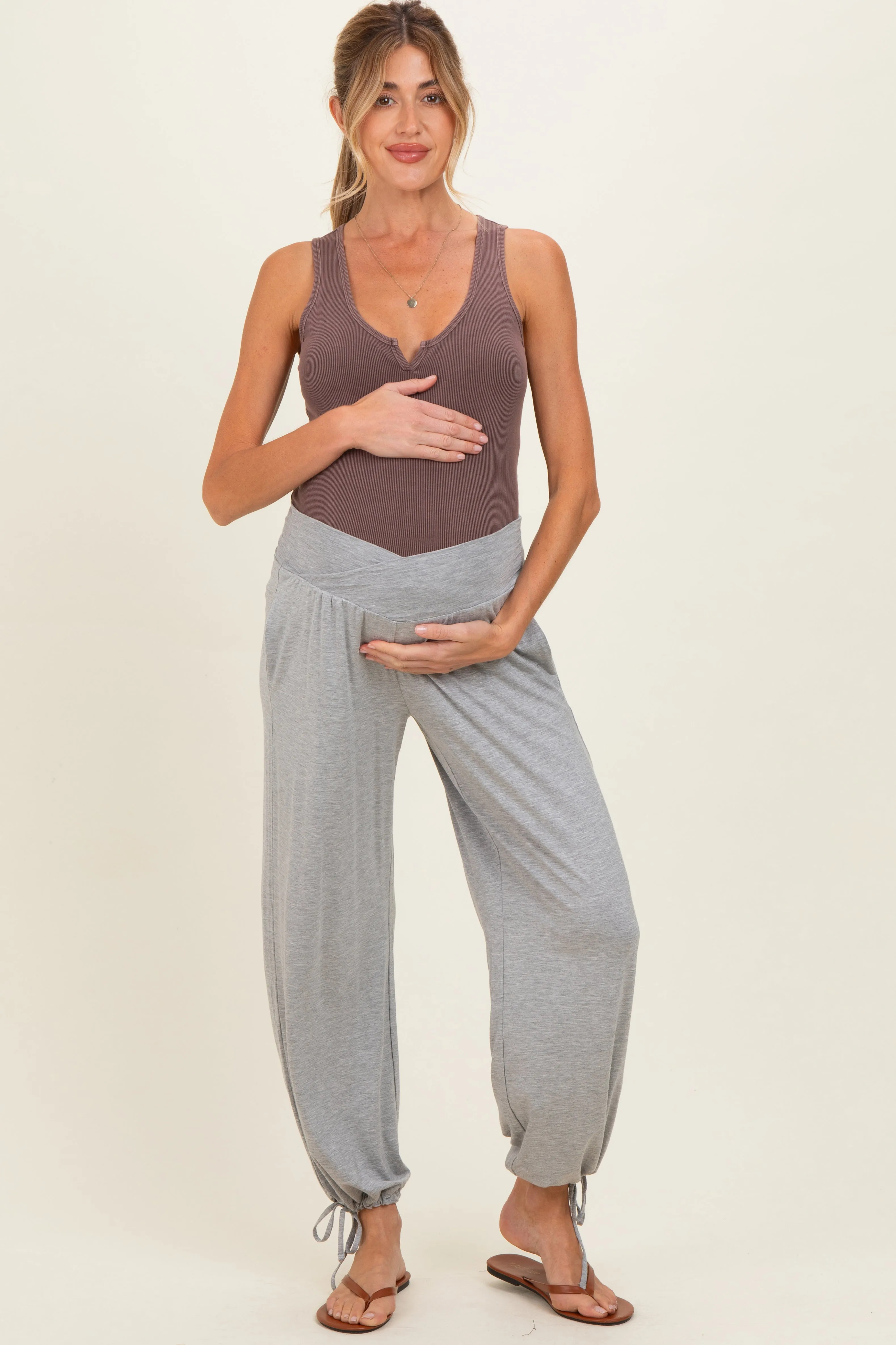 Heather Grey Crossover Waist Maternity Pants sold by Pinkblush product image thumbnail 2