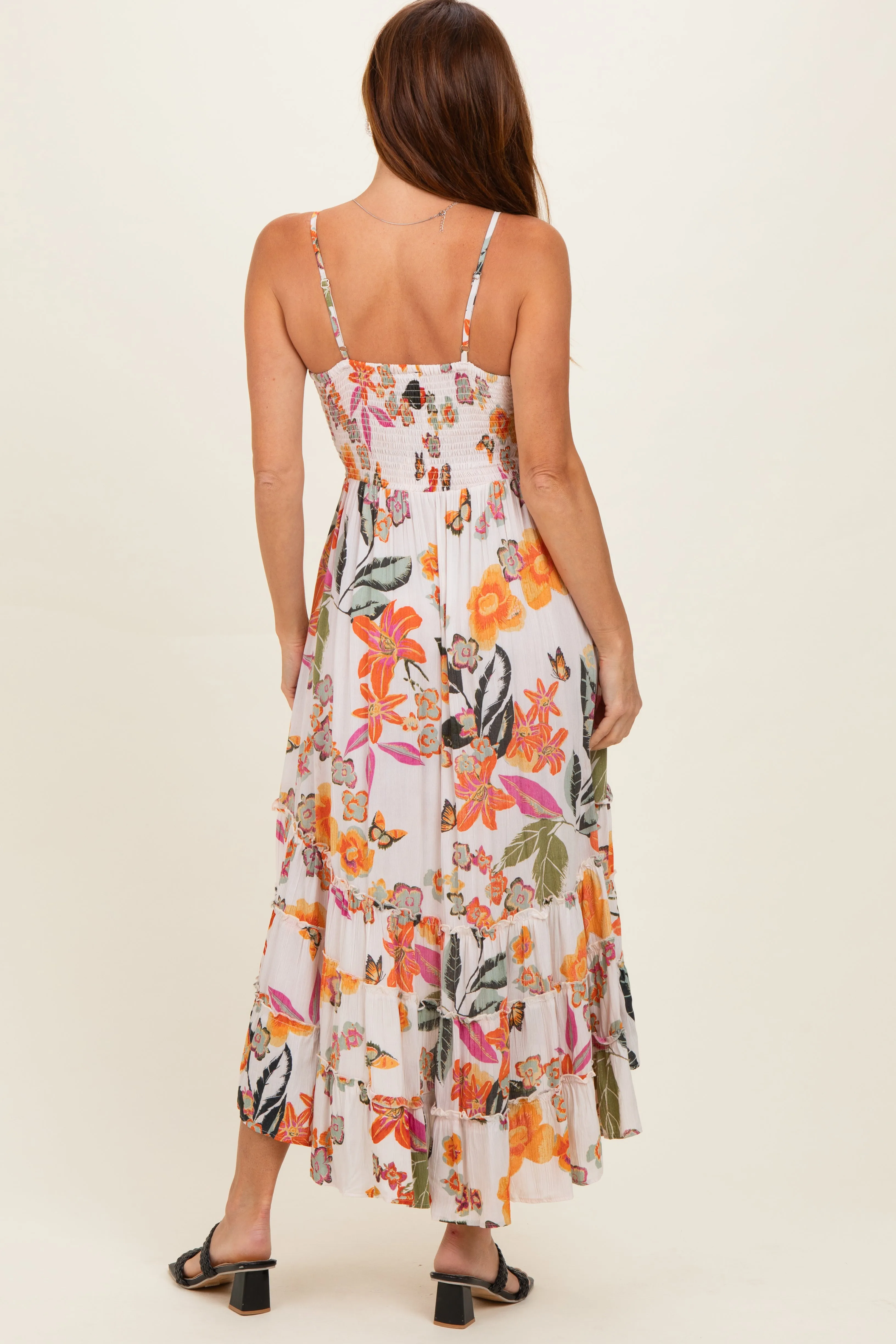 Ivory Floral V-Neck Tiered Hem Midi Dress sold by Pinkblush product image thumbnail 3