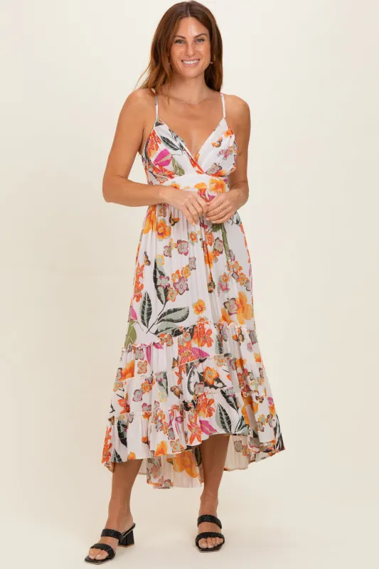 Ivory Floral V-Neck Tiered Hem Midi Dress made by Angie