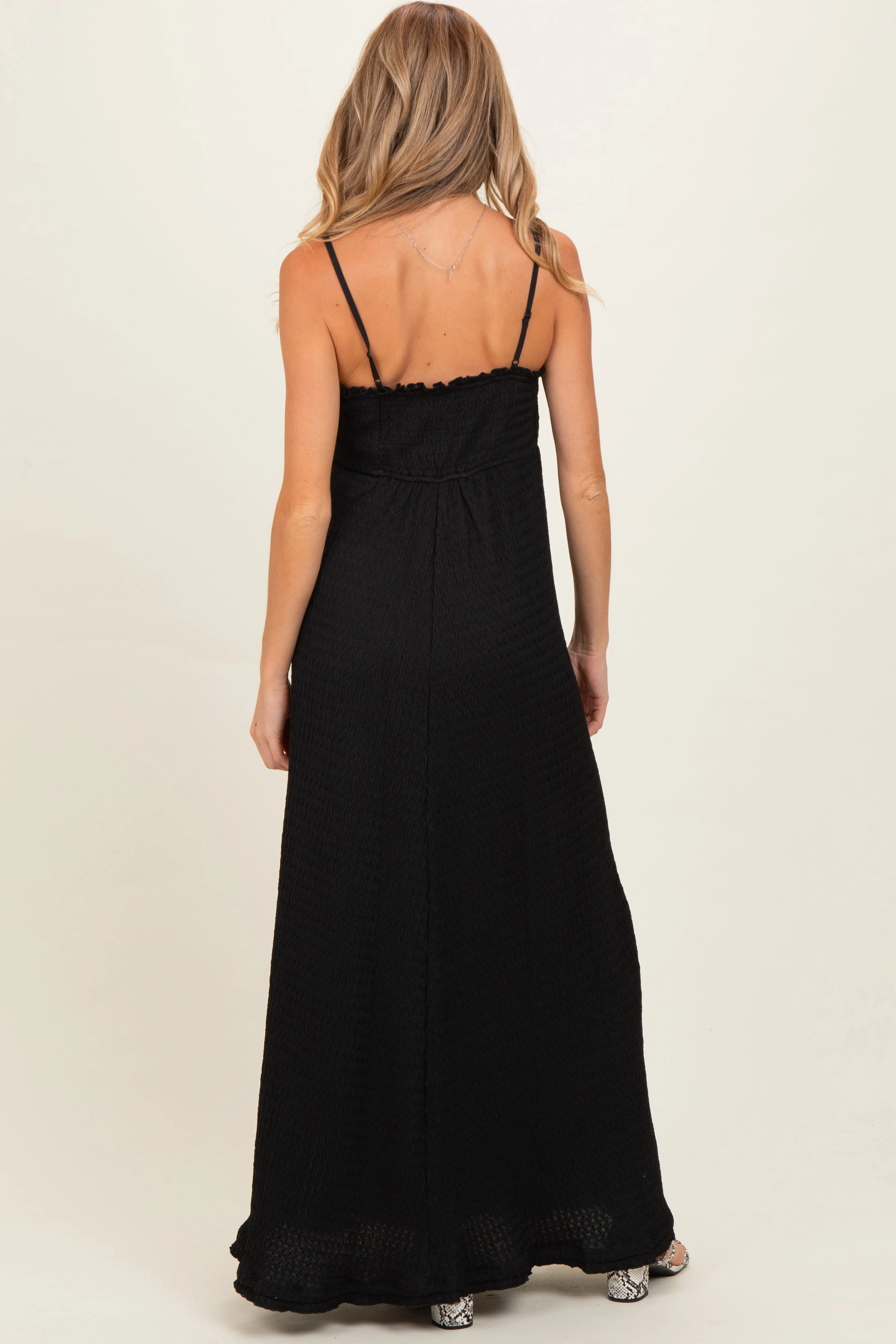 Black Waffle Knit Sweetheart Neckline Sleeveless Maternity Maxi Dress sold by Pinkblush product image thumbnail 4
