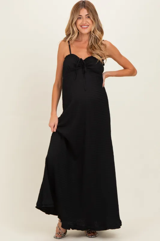 Black Waffle Knit Sweetheart Neckline Sleeveless Maternity Maxi Dress made by Wishlist