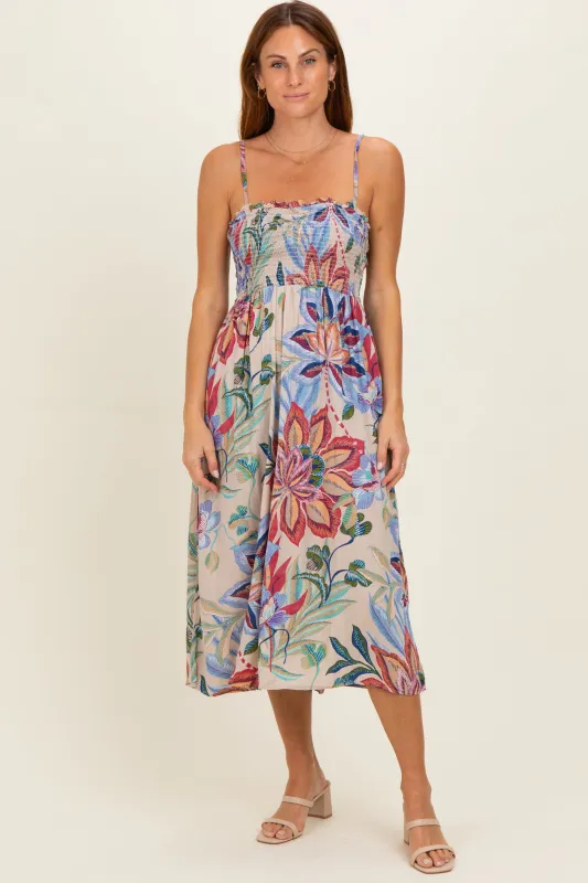 Grey Smocked Cinch Bust Midi Dress made by Angie