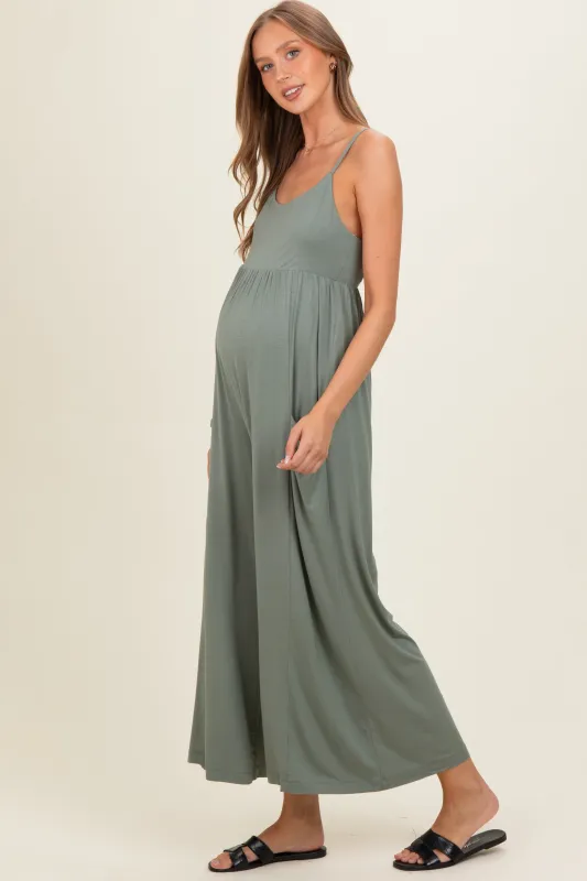Green Pea Sleeveless Wide Leg Maternity Jumpsuit made by Rae Mode