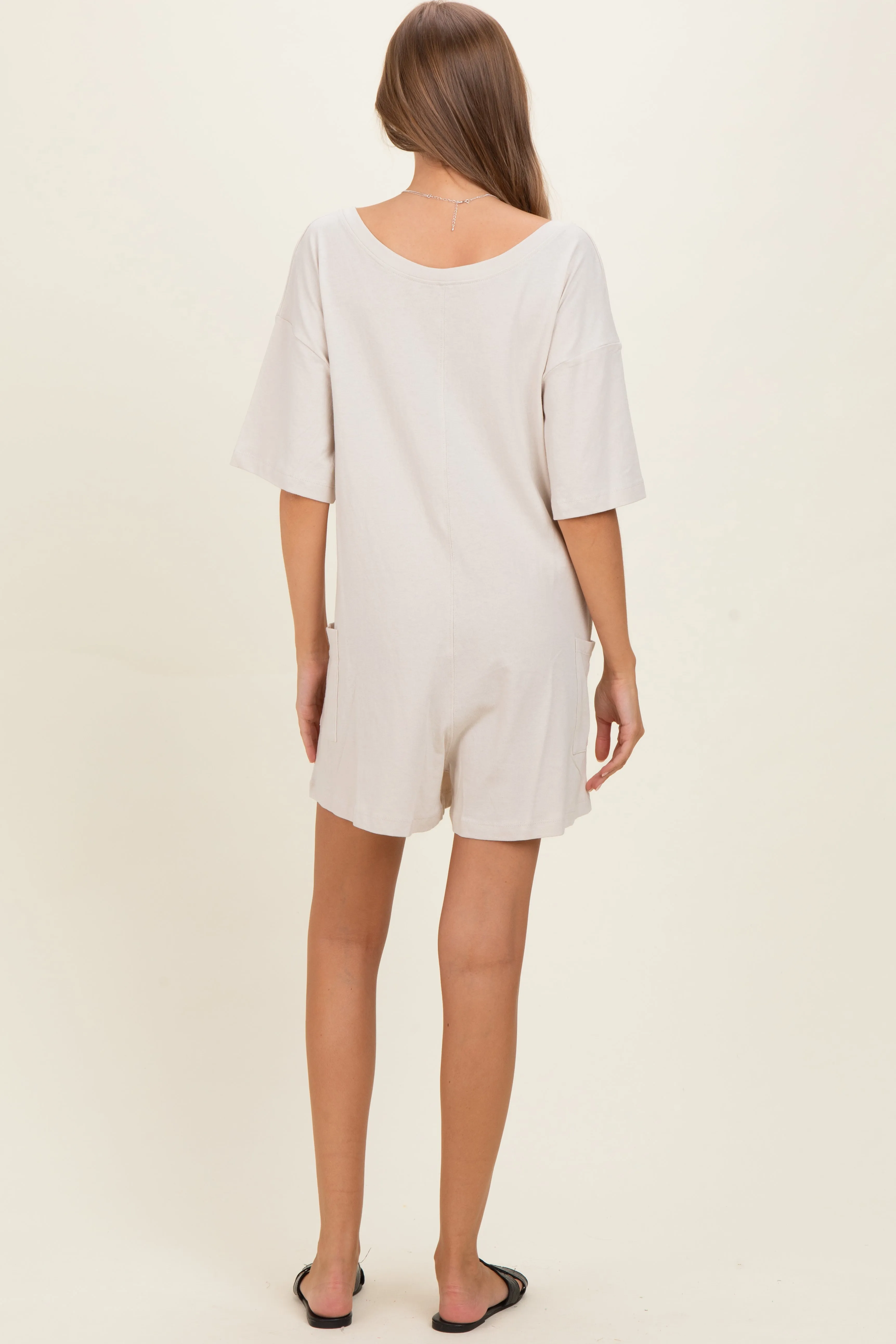 Beige Scoop Neck Maternity Romper sold by Pinkblush product image thumbnail 4
