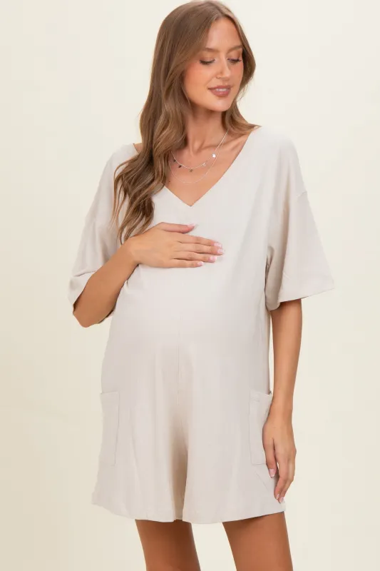 Beige Scoop Neck Maternity Romper made by Zenana Outfitters
